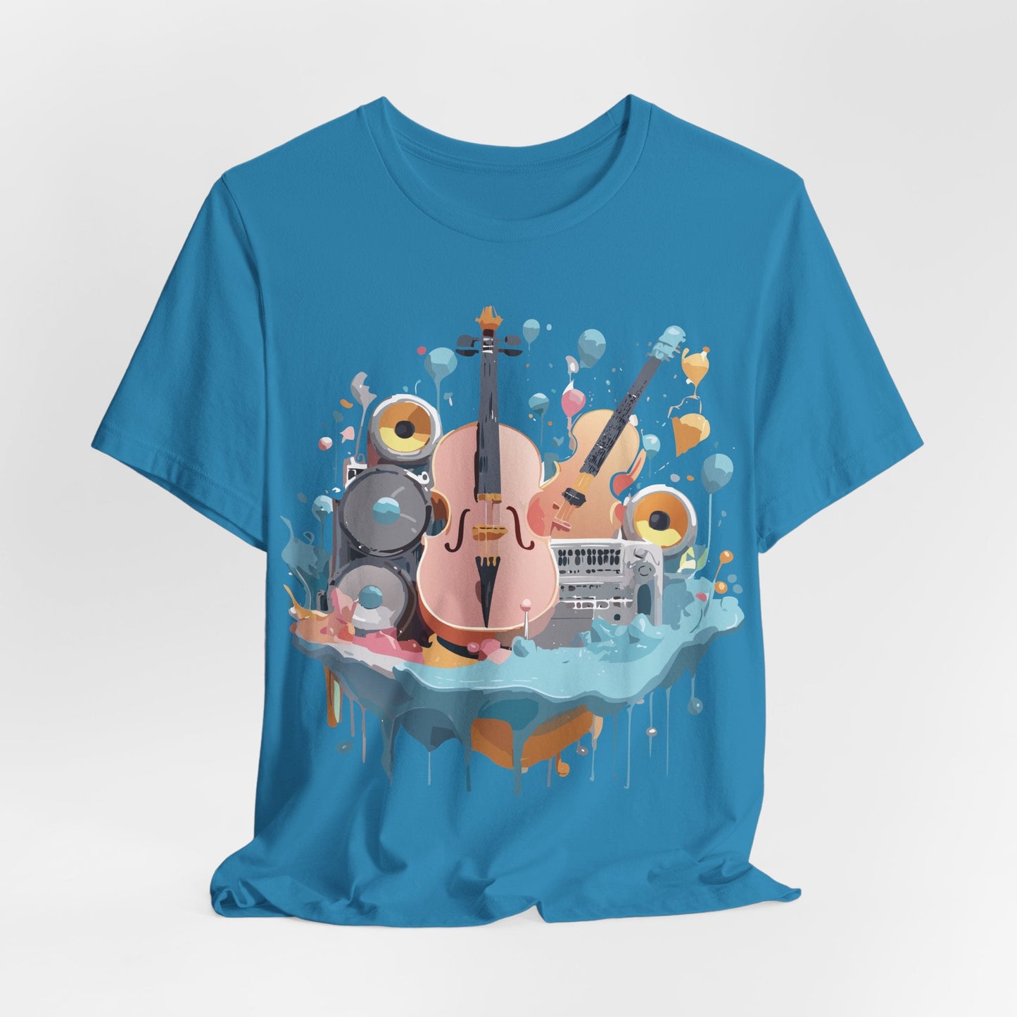 Music Graphic Unisex 100 Cotton Vintage Art with Musical Elements Tee 90