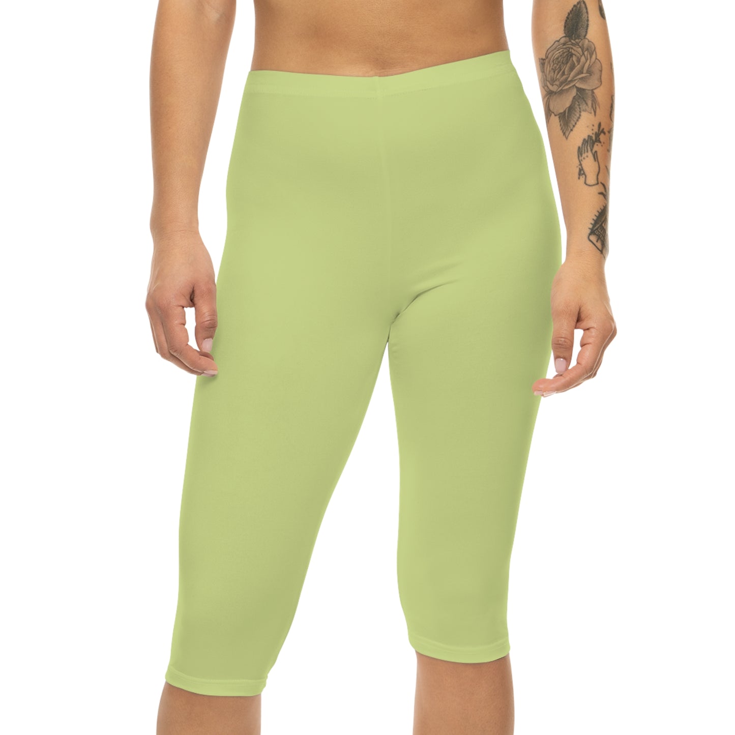 Green Tea Color Women's Brushed Suede Poly Span Casual Capri Leggings XS-2XL