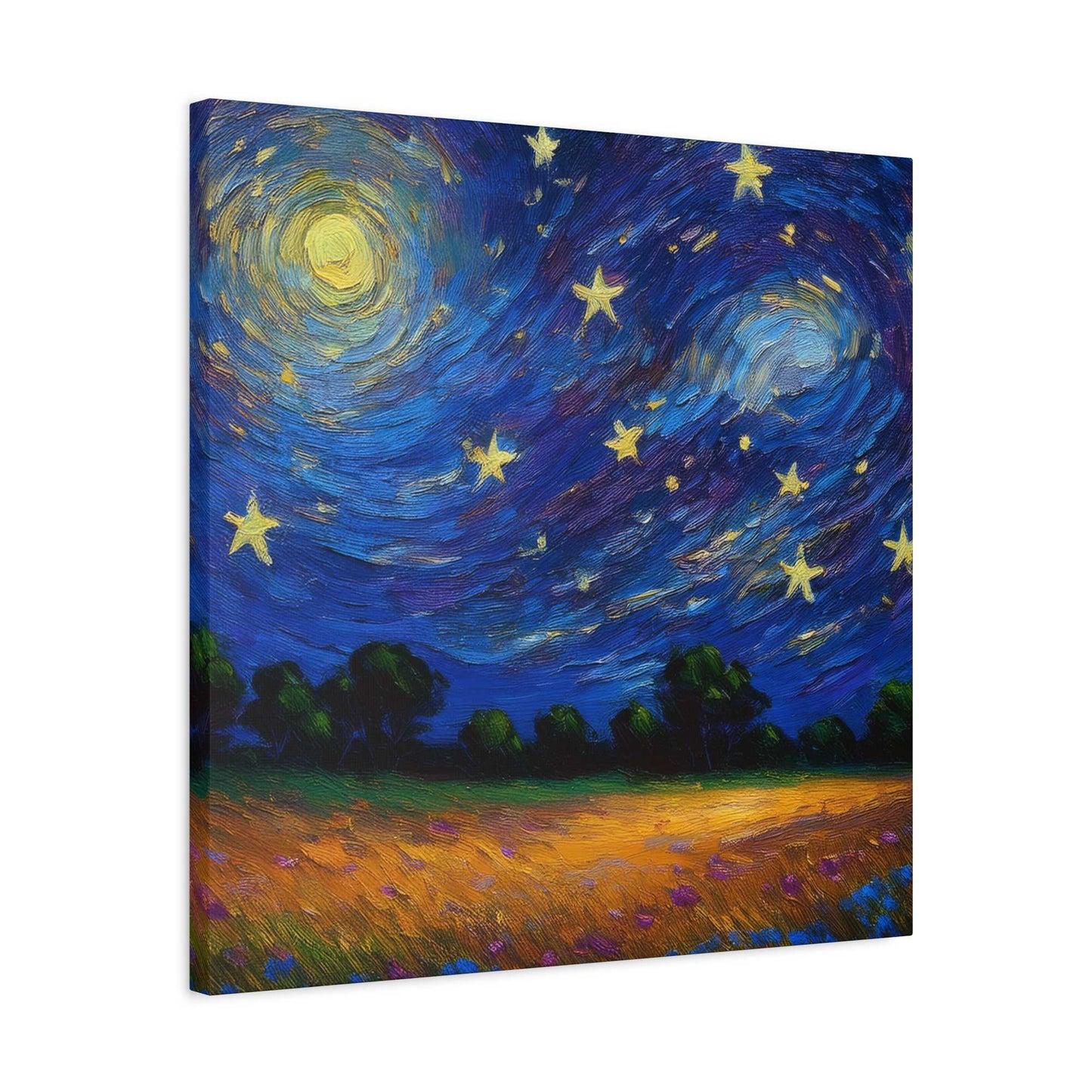 Starry Night Print Canvas, Oil Paint Print 20x20, 24x24, 30x30, 32x32, 36x36 Art Design Print Pine-Wood Inner Frame MC-39