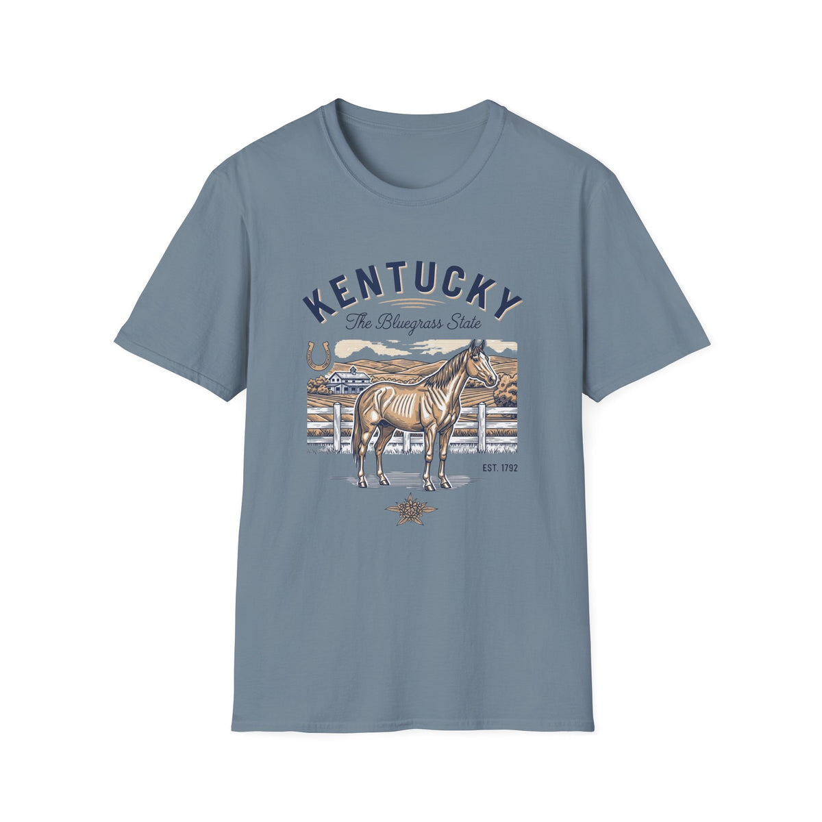 Kentucky Horse Ranch T‑Shirt — The Bluegrass State Travel Tourist Graphic Design Unisex 100 Cotton Gildan T-Shirt