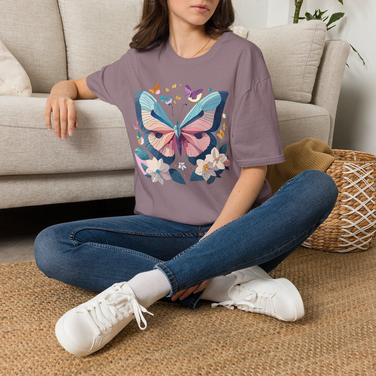 Pastel Butterfly Floral Moths Graphic Design Unisex 100 Cotton Gildan T-Shirt