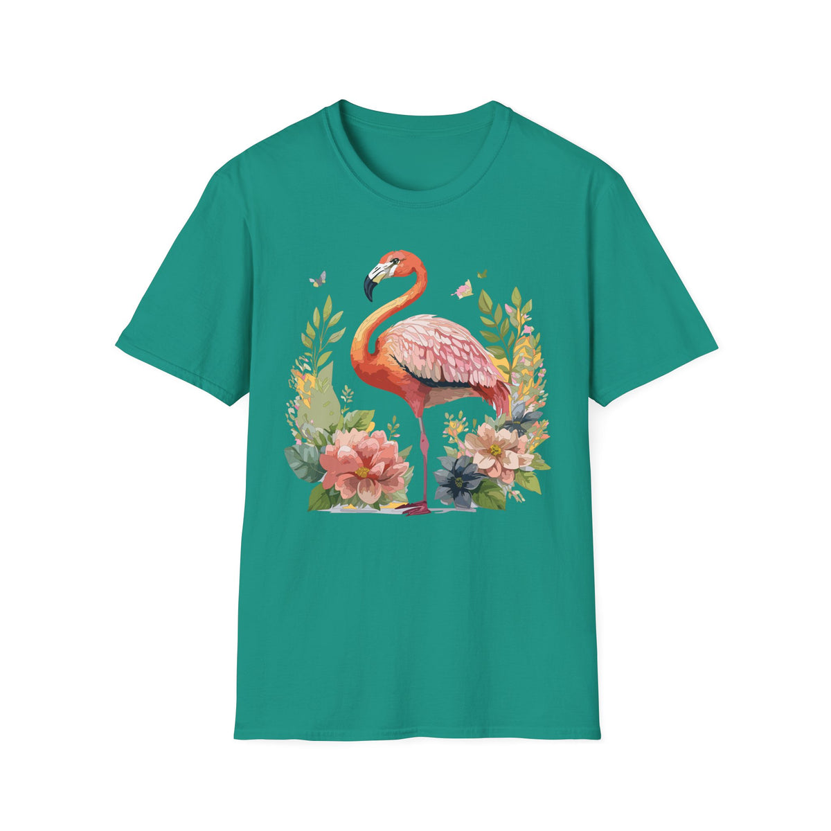 Pink Flamingo Floral Tee | Flamingo Shirt, Tropical Bird Illustration