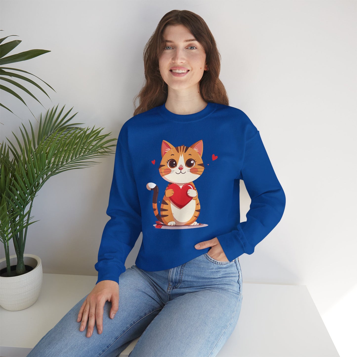 Cat Heart Sweatshirt, Heart Sweatshirt, Cat Sweatshirt, Valentine's Day Sweatshirt, 50/50 Cotton-Poly Animal Sweatshirt 103