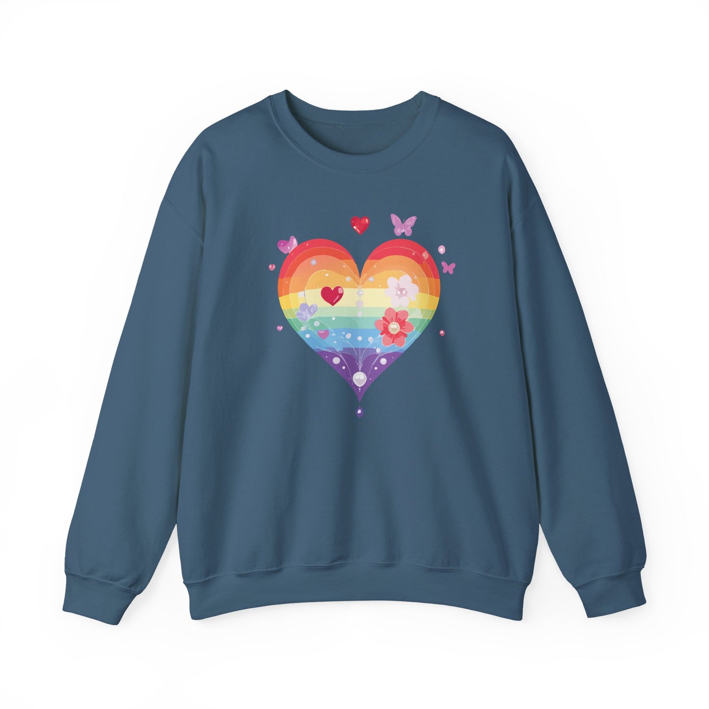 Rainbow Heart Sweatshirt, Floral Heart Sweatshirt, Floral Love Sweatshirt, Valentine's Day Sweatshirt, Rainbow Heart Floral Sweatshirt 115