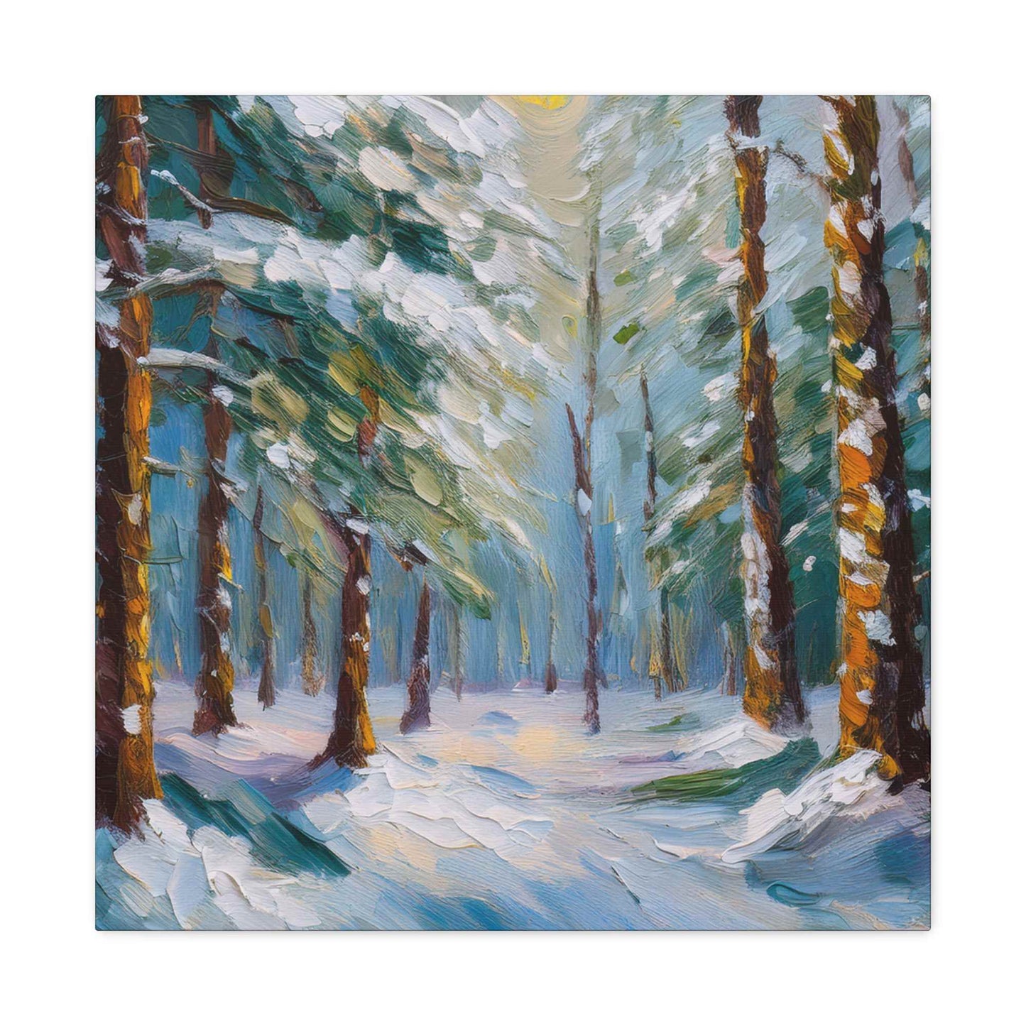 Snow Forest Print Canvas, Oil Paint Print 20x20, 24x24, 30x30, 32x32, 36x36 Art Design Print Pine-Wood Inner Frame MC-81