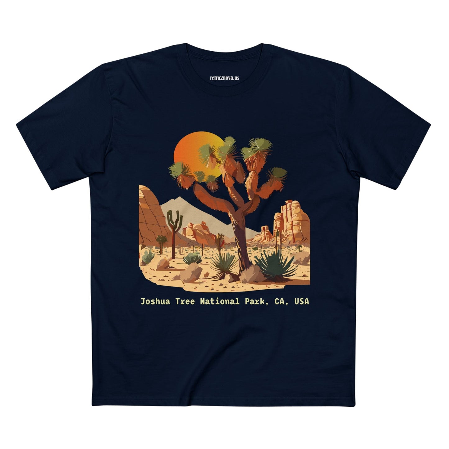 Retro2Nova Unisex Premium Cotton Staple Tee With Original Art Design Joshua Tree Travel Shirt