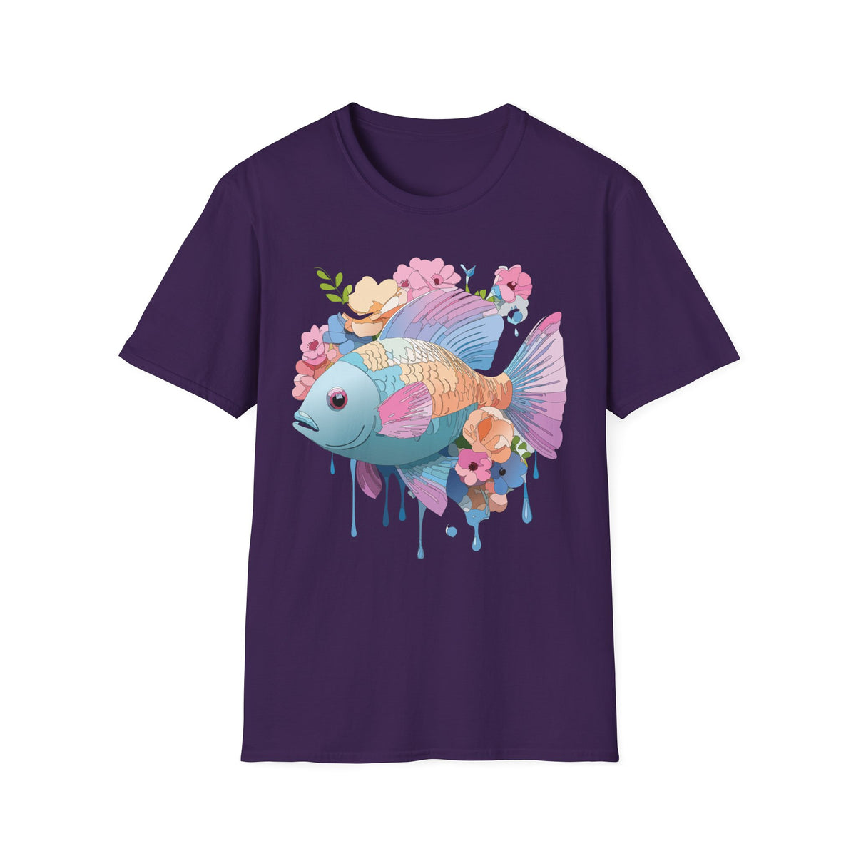 Colorful Koi Fish Floral Illustration T-Shirt | Pastel Watercolor Fish Tee