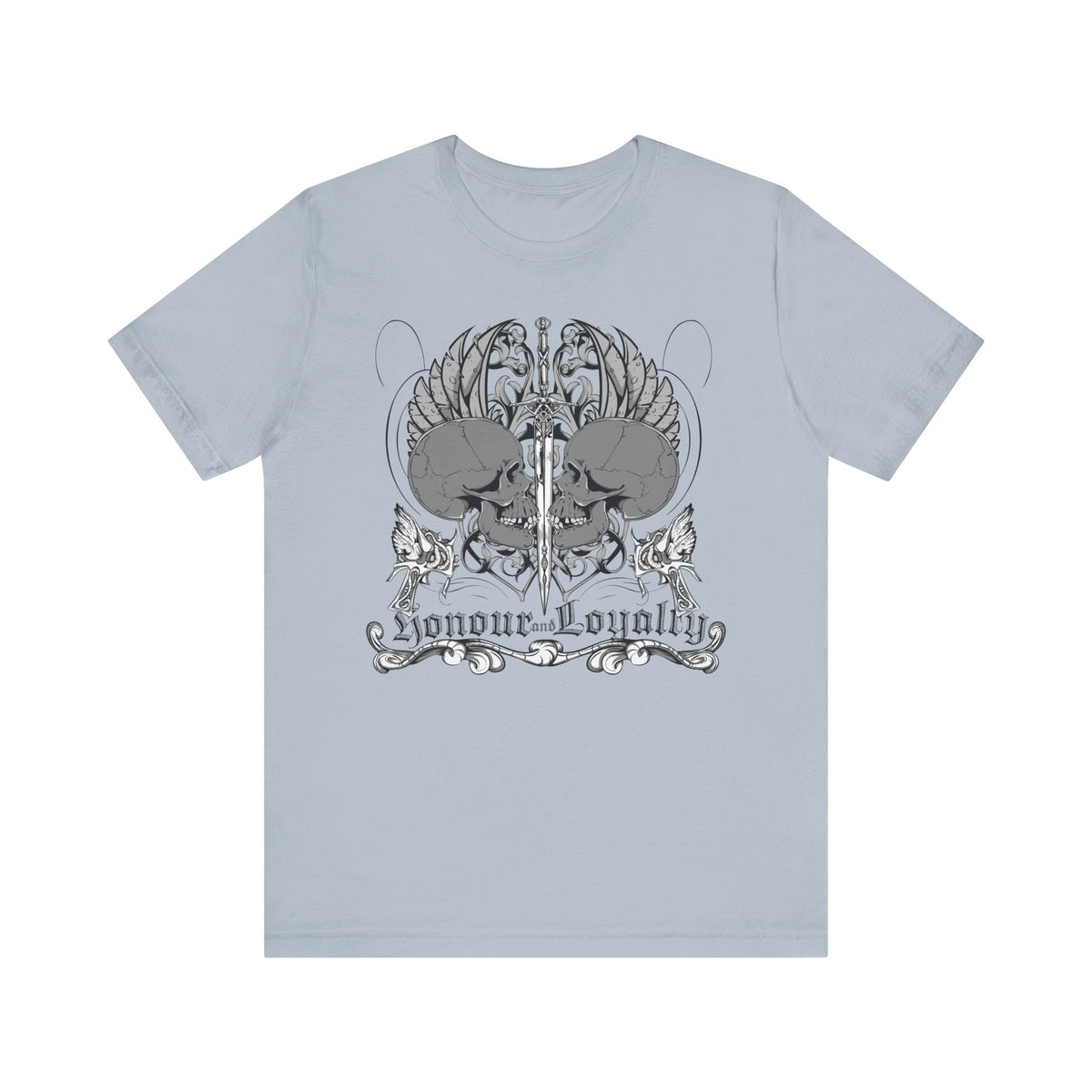 Honor Loyalty crest tee Gothic heraldry skulls wings emblem Unisex Cotton Art-48