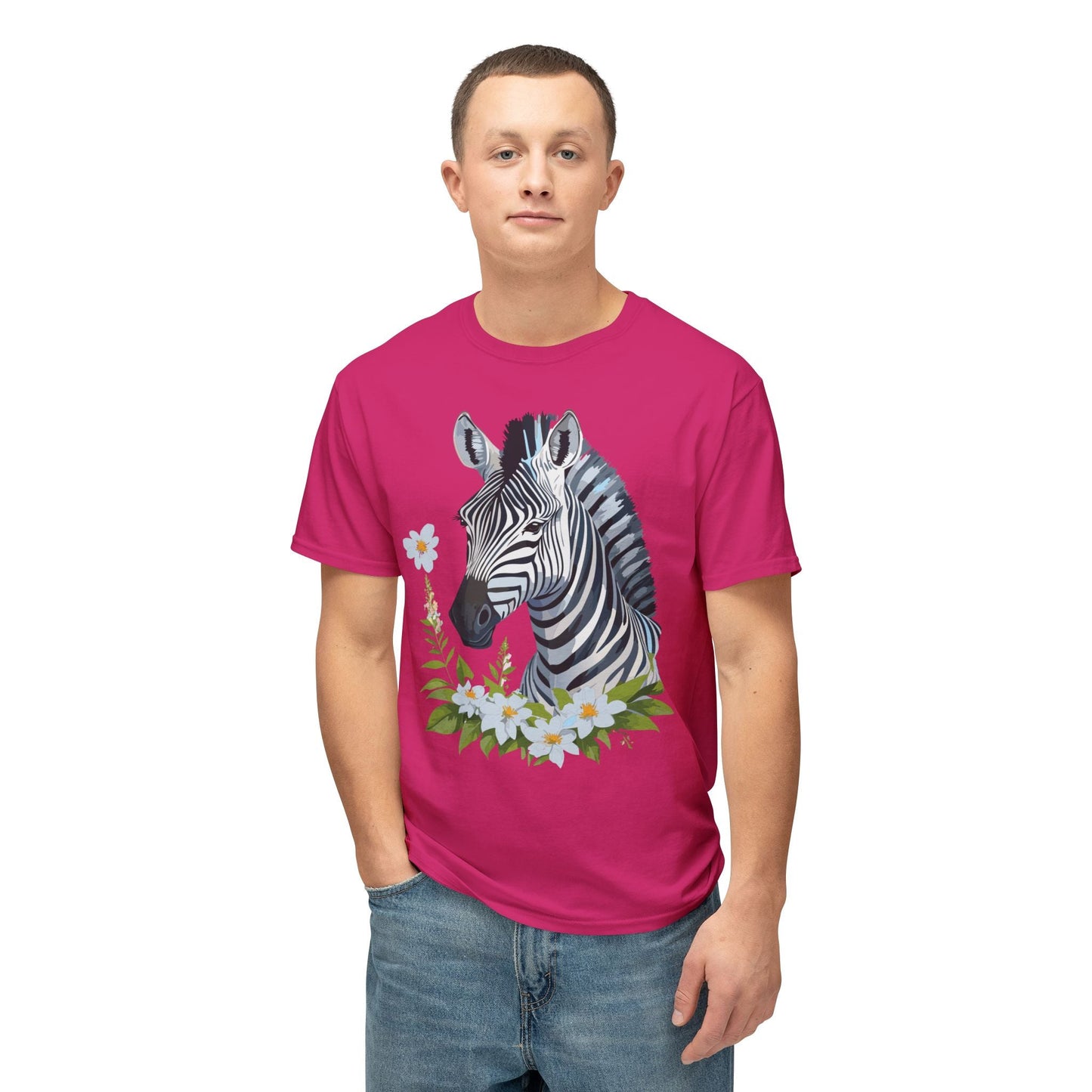 Unisex Zebra Art Print T Shirt 100% Cotton Vintage Floral Tee Made in USA Premium Graphic Tee