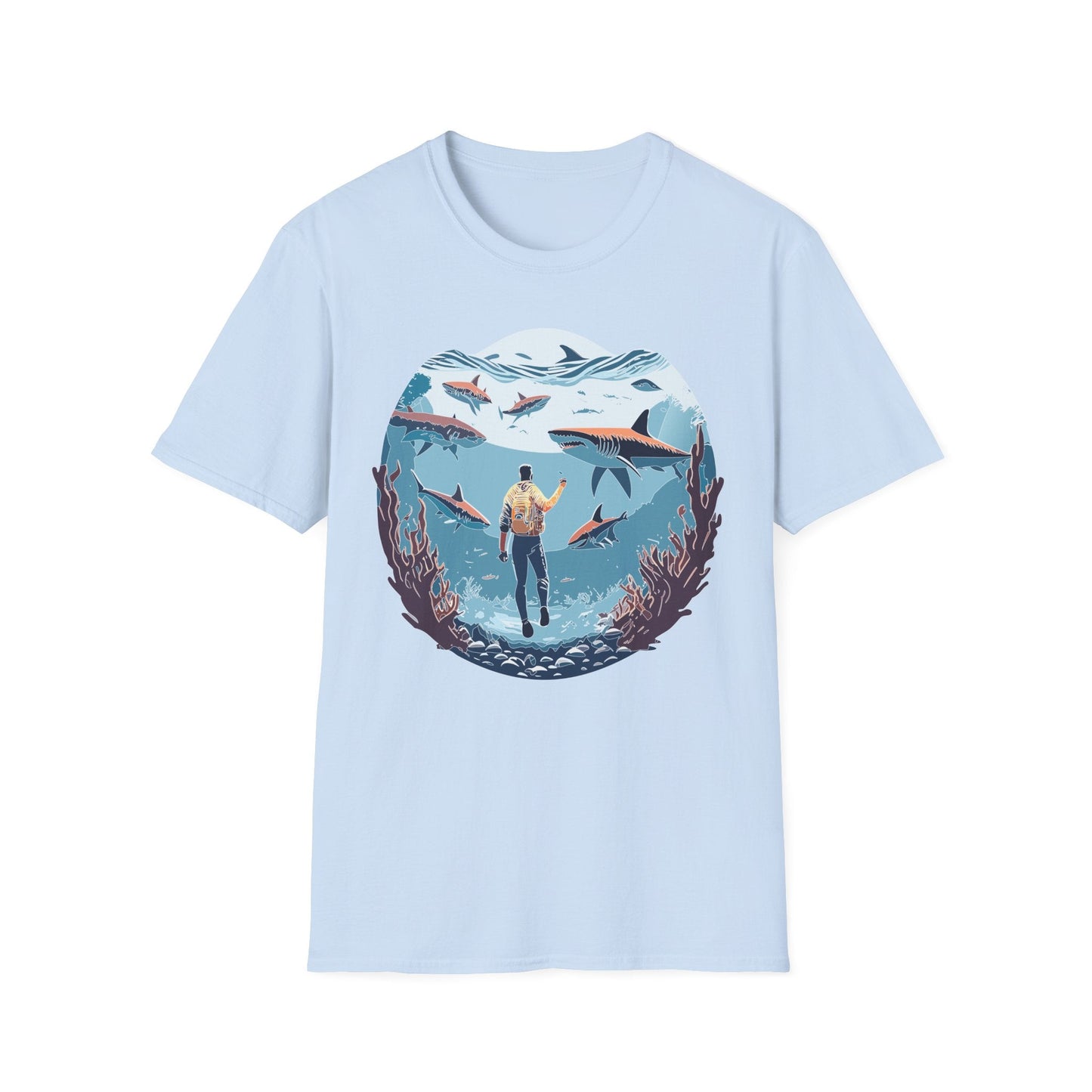 Ocean Theme Unisex Softstyle T Shirt 64000 Cotton Tee With Ocean Art Design Breathable