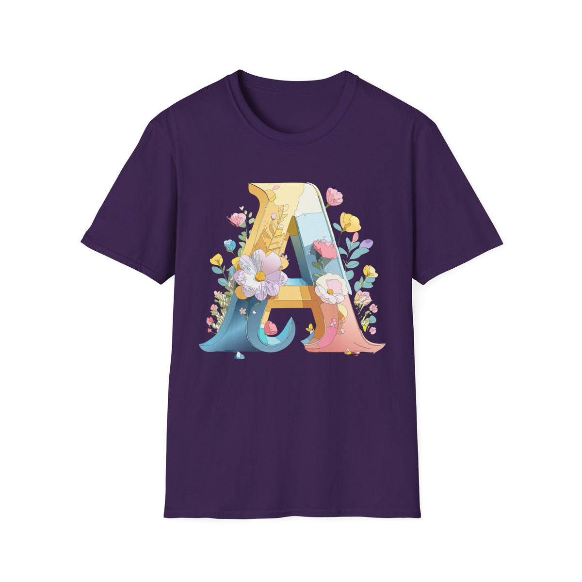 Floral Letter A T-Shirt | Monogram Initial Tee with Flowers