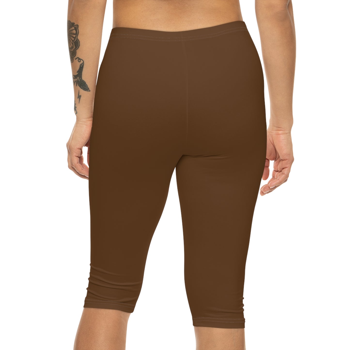 Brown Bark Color Women's Brushed Suede Poly Span Casual Capri Leggings XS-2XL