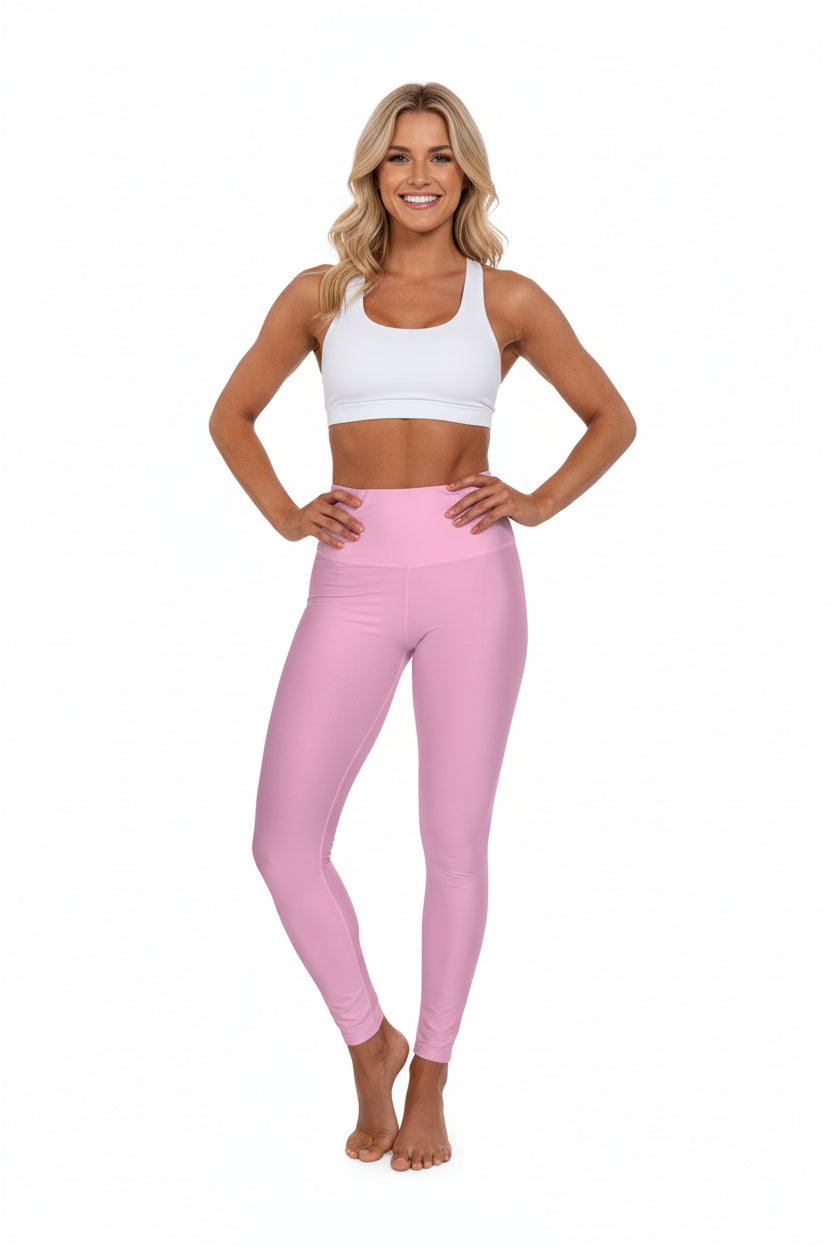 High-Waisted Blush Pop Pink Yoga Leggings Women's Seamless Poly-Span Stretchy Activewear for Pilates Everyday Athleisure