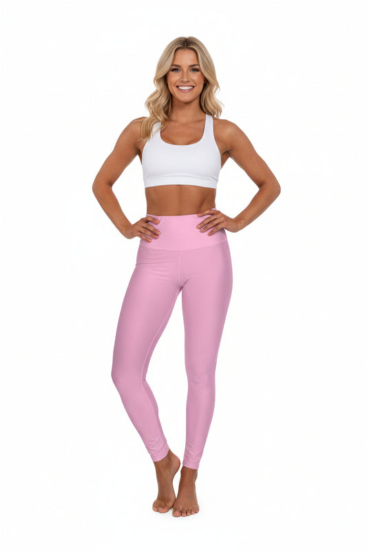 High-Waisted Blush Pop Pink Yoga Leggings Women's Seamless Poly-Span Stretchy Activewear for Pilates Everyday Athleisure
