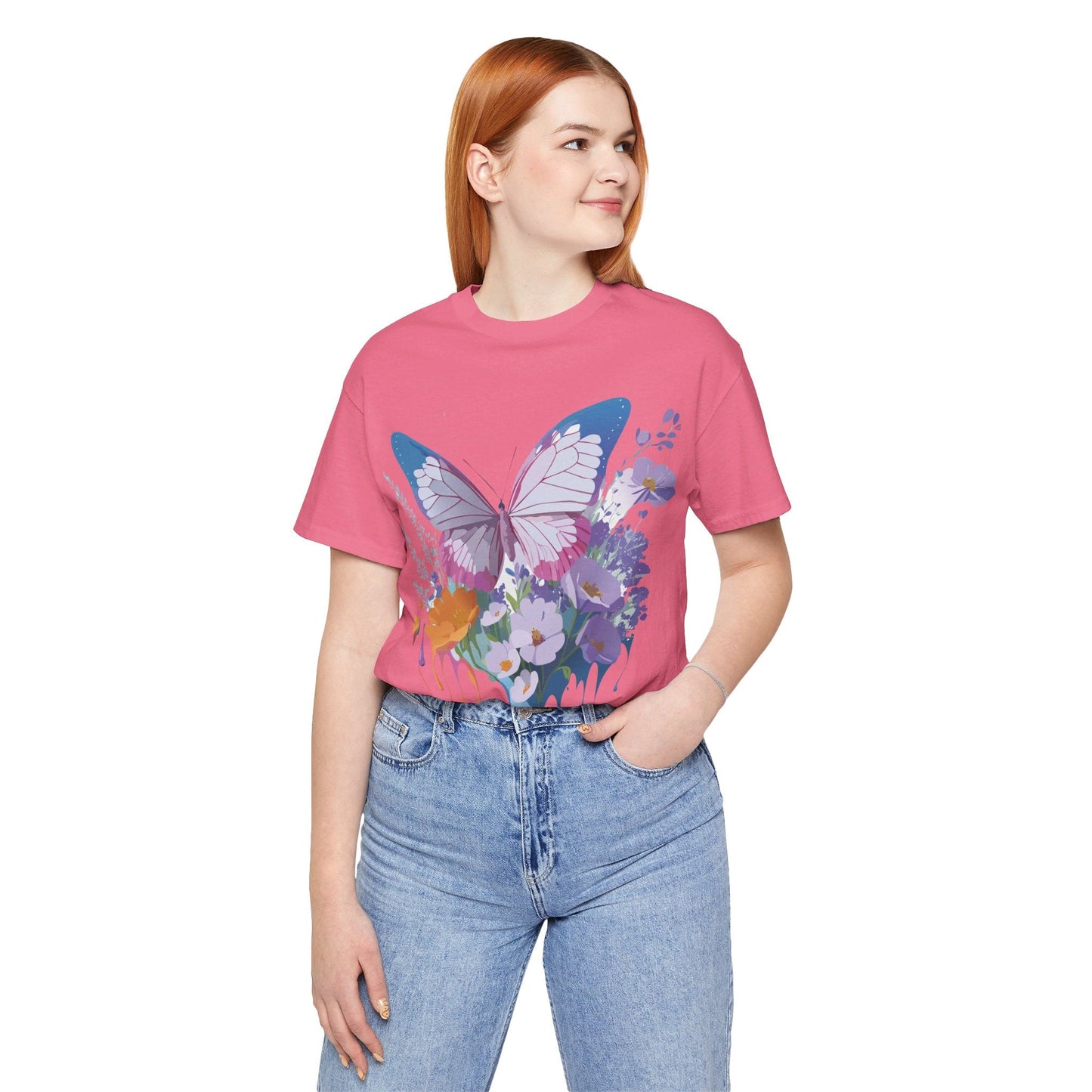 Butterfly Graphic Unisex 100 Cotton Lightweight Vintage Floral Design Jersey Tee 1