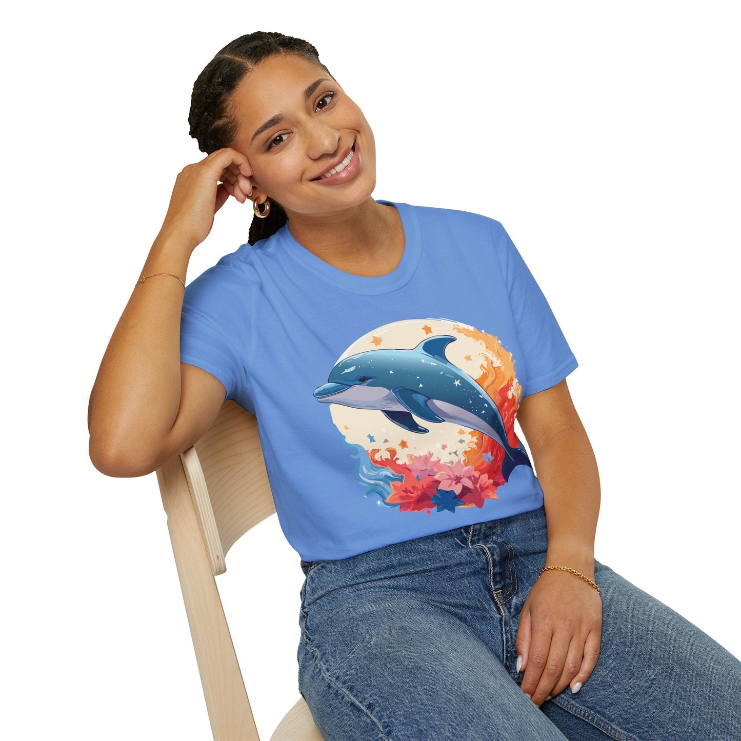 Dolphin T Shirt Unisex Softstyle Gildan 64000 100 Percent Ring Spun Cotton Animal Fish Tee