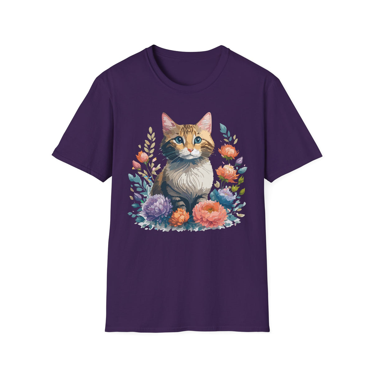Watercolor Cat Portrait T-Shirt | Floral Kitty Illustration