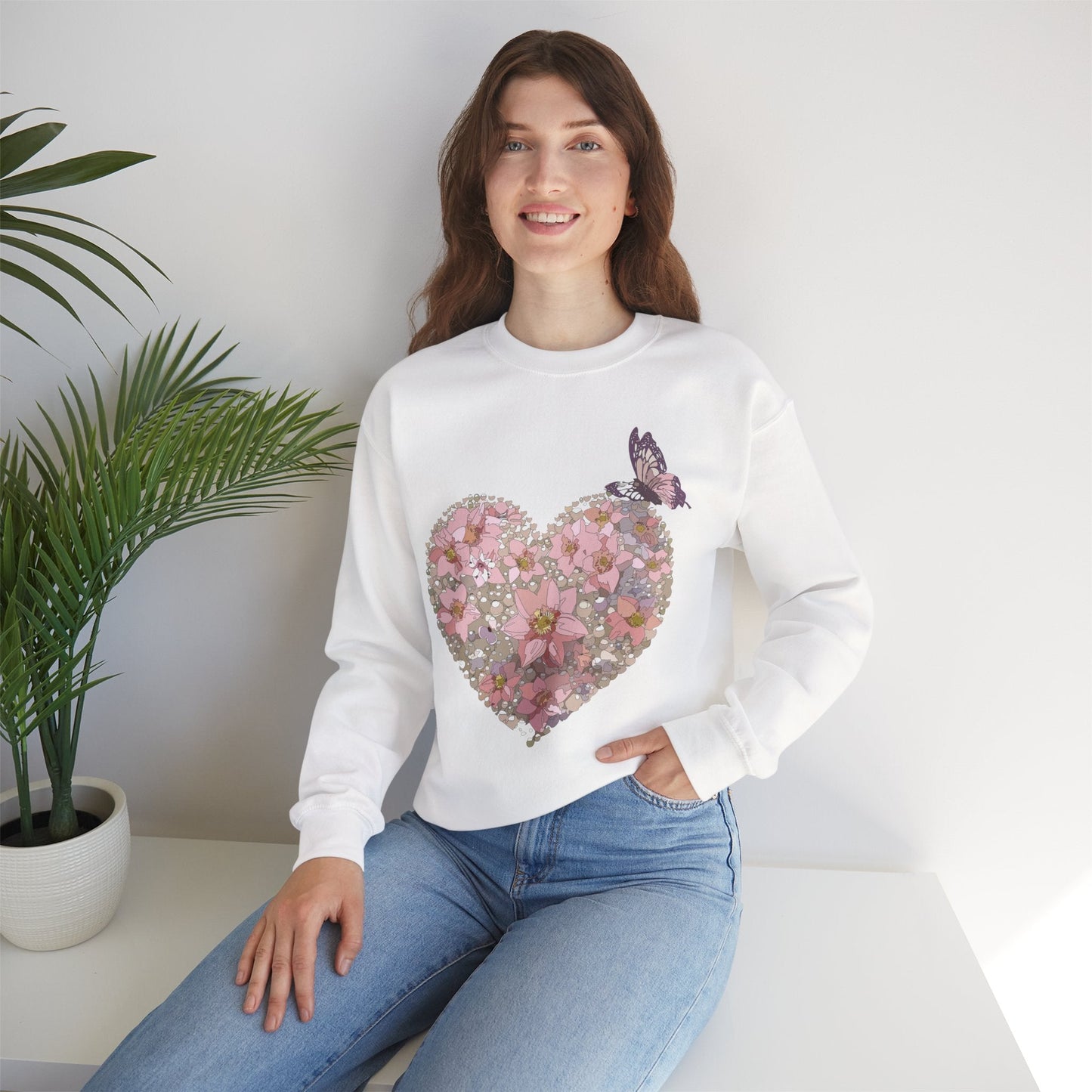 Unisex Floral Heart Sweatshirt Floral Love Valentines Day Gildan 18000 Heavy Blend Crewneck