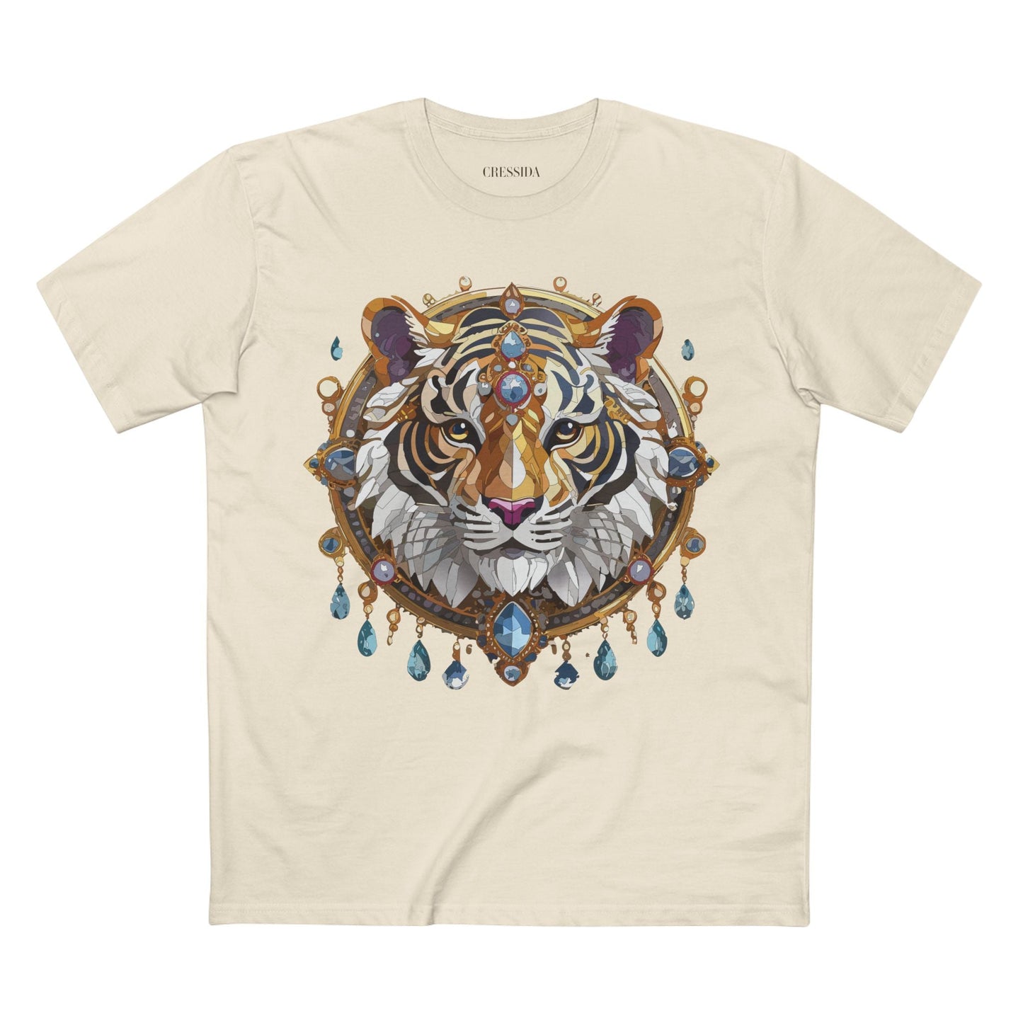 Tiger Graphic Unisex 100 Cotton Tee With Unique Animal Golden Medallion Art Design 55