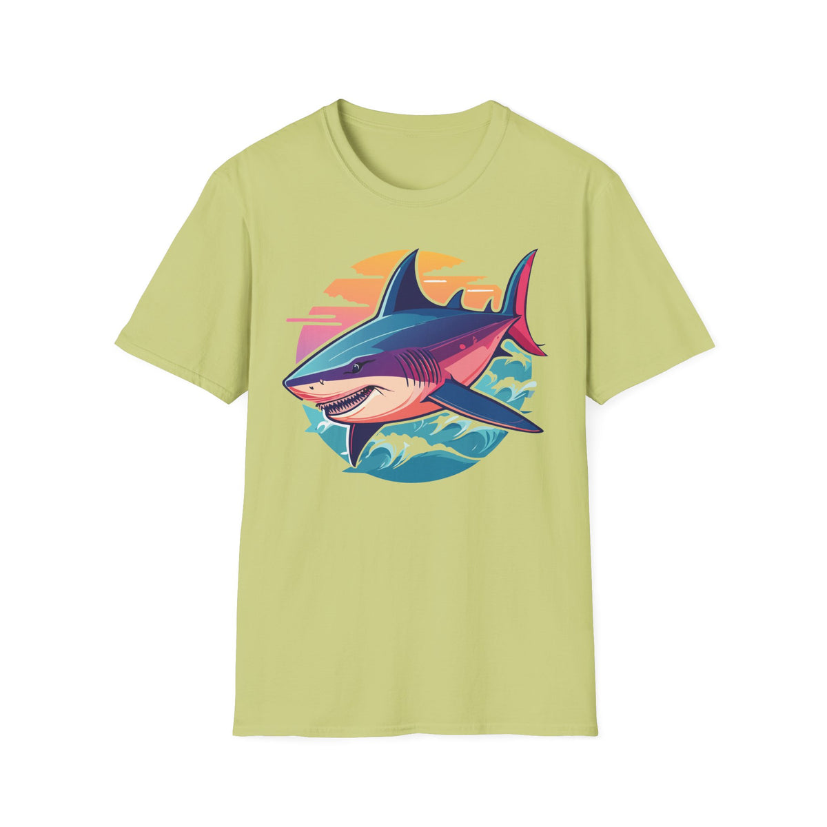 Sunset Shark Illustration T-Shirt | Retro Ocean Wave Tee