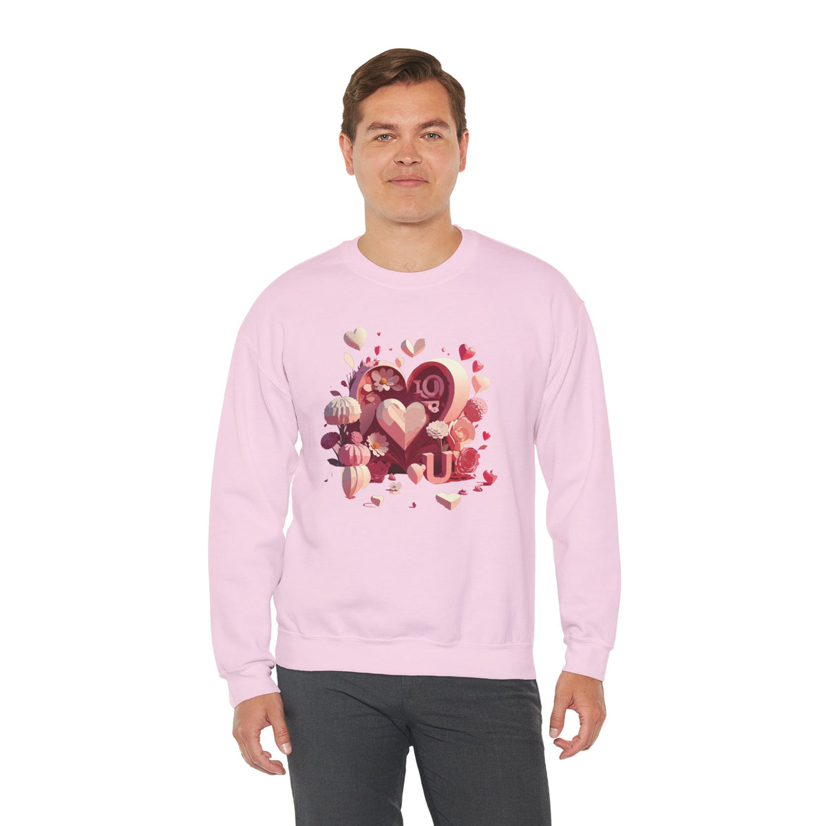 Unisex Floral Big Heart Sweatshirt, Love Floral Sweatshirt, Floral Heart Sweatshirt, 50/50 Cotton-Poly Valentine's Day Sweatshirt 09