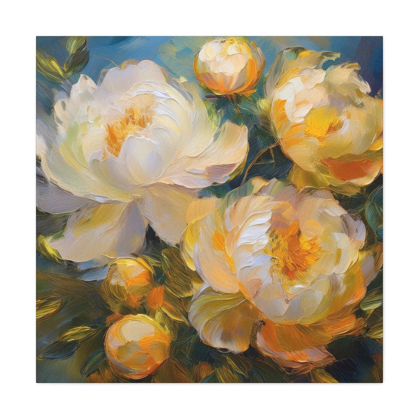 Cream Peonies Print Canvas, Floral Oil Paint Print 20x20, 24x24, 30x30, 32x32, 36x36 Art Design Pine-Wood Inner Frame MC-125