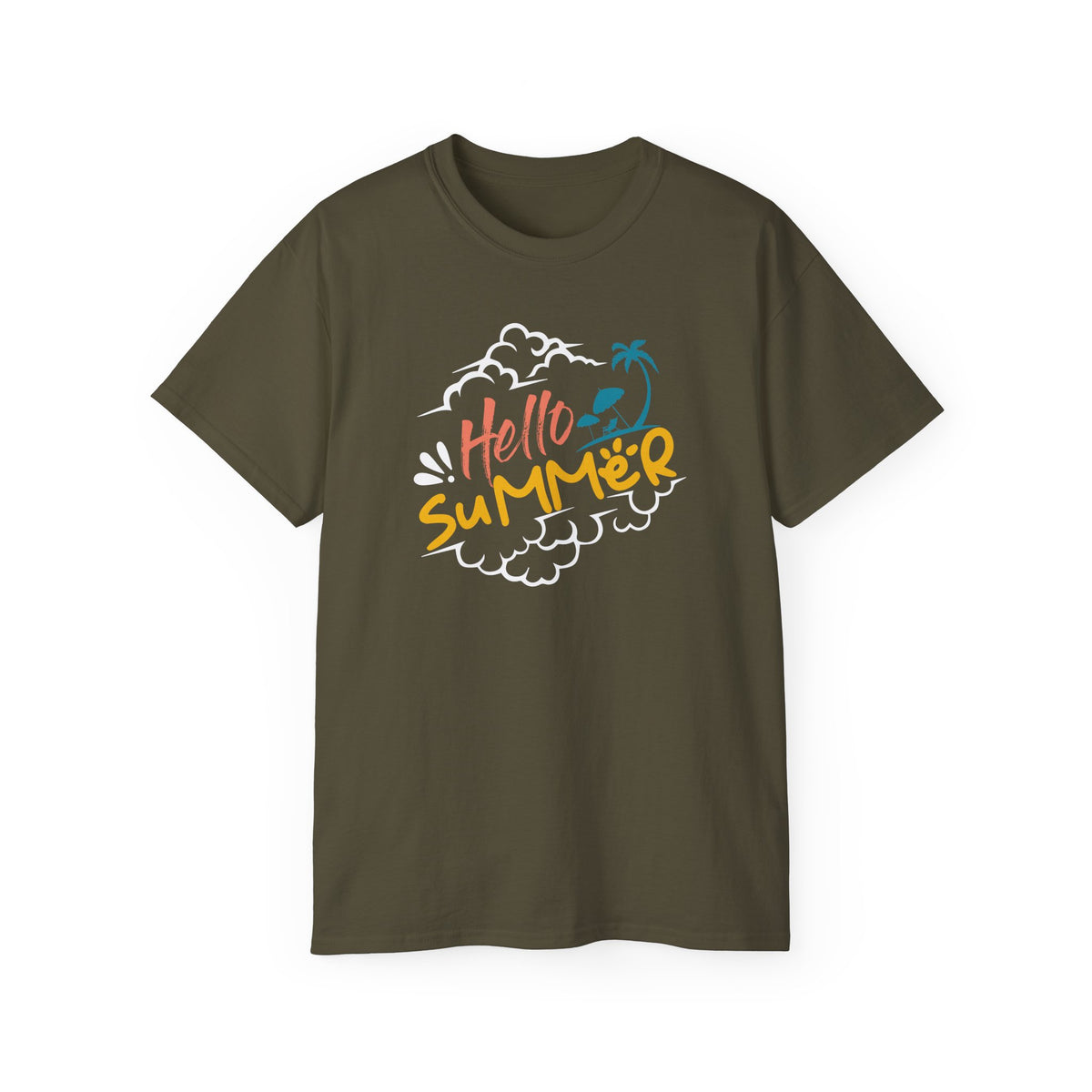 Hello Summer palm graphic Tee | beach vibes, tropical script, casual summer top