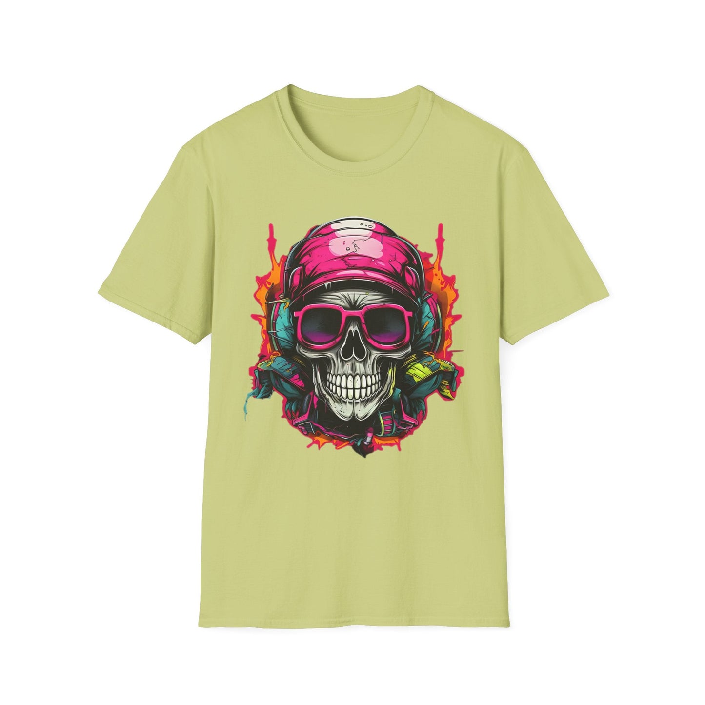 Unisex Skull Tee Shirt With Skeleton Design Gildan Softstyle 64000 Ring Spun Cotton