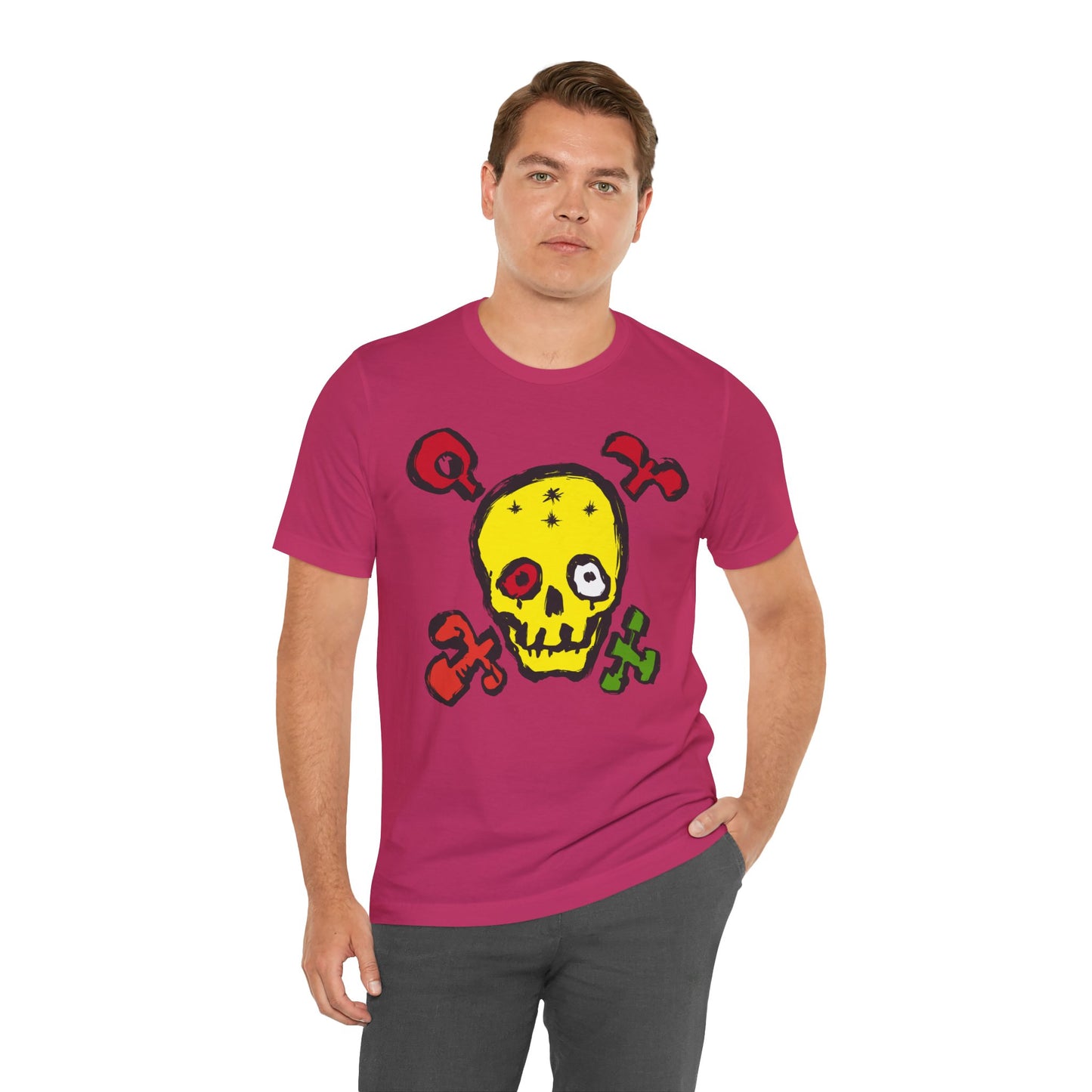 Yellow Skull Graphic Design Tee, Skull Shirt, Vintage Tees, Art Design T-Shirt, Vintage Graphic Tee, Art Shirts with Skulls