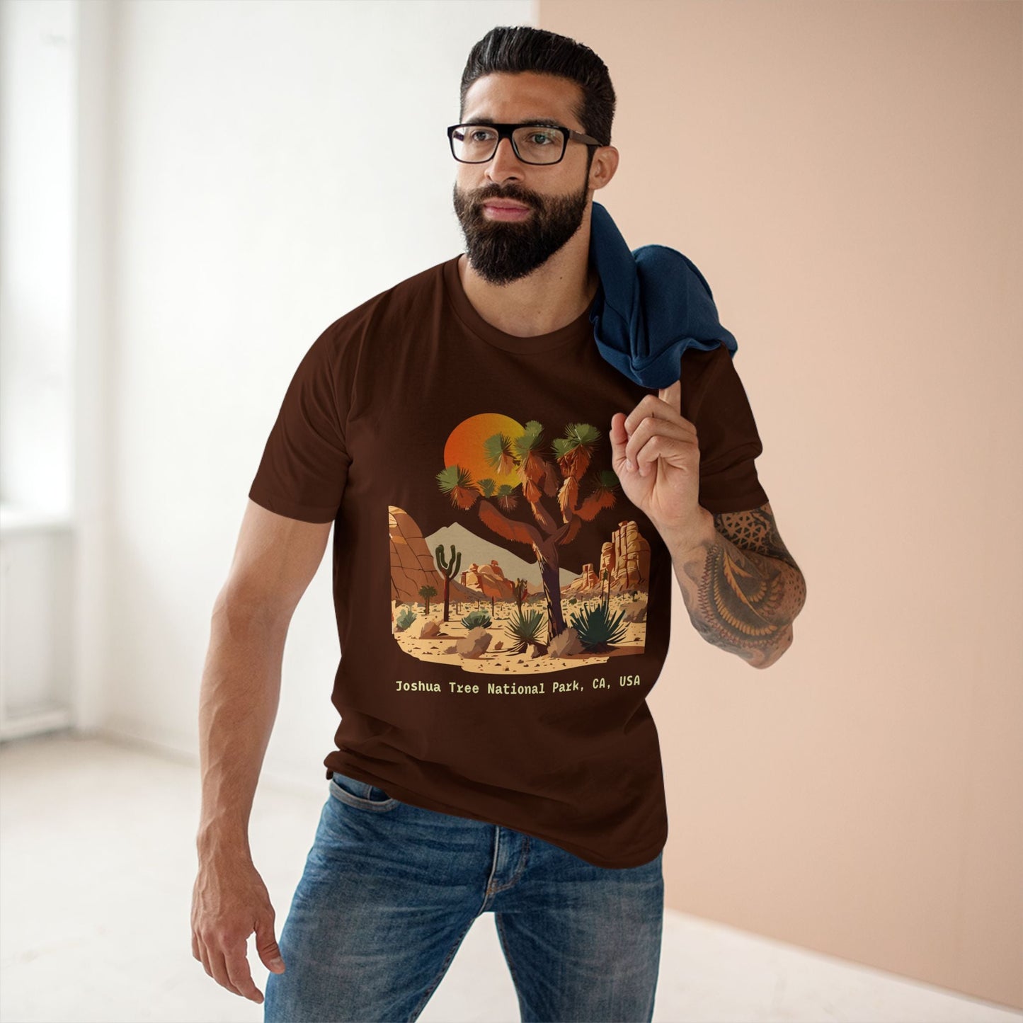 Retro2Nova Unisex Premium Cotton Staple Tee With Original Art Design Joshua Tree Travel Shirt