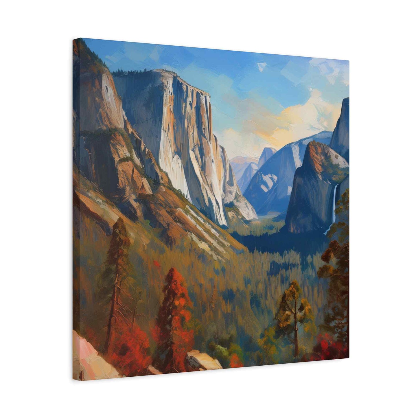 Yosemite valley Print Canvas, Oil Paint Print 20x20, 24x24, 30x30, 32x32, 36x36 Art Design Print Pine-Wood Inner Frame MC-59