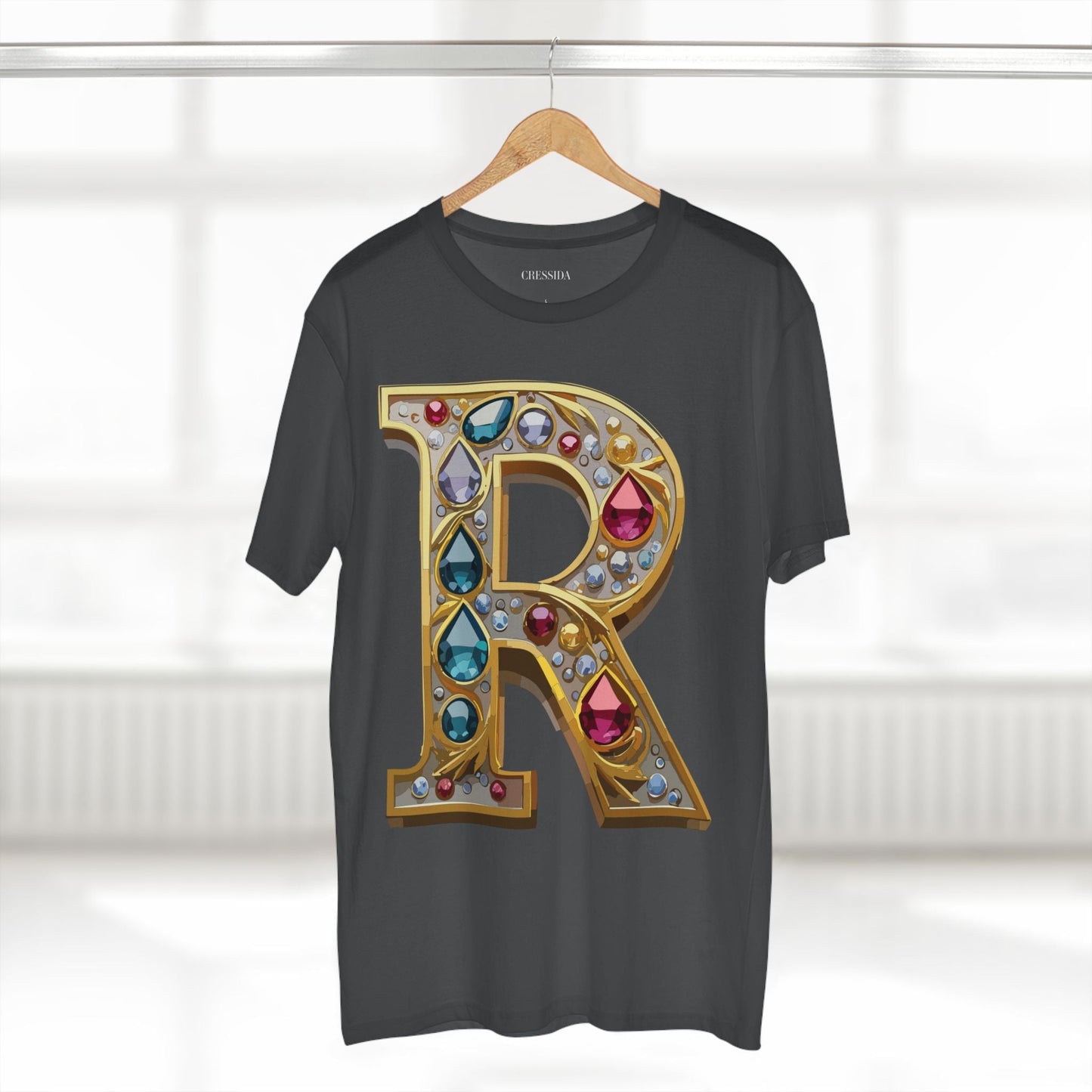 Letter R Graphic Design Tee Unisex 100 Cotton With Antique Gold Letters Artwork T-Shirt