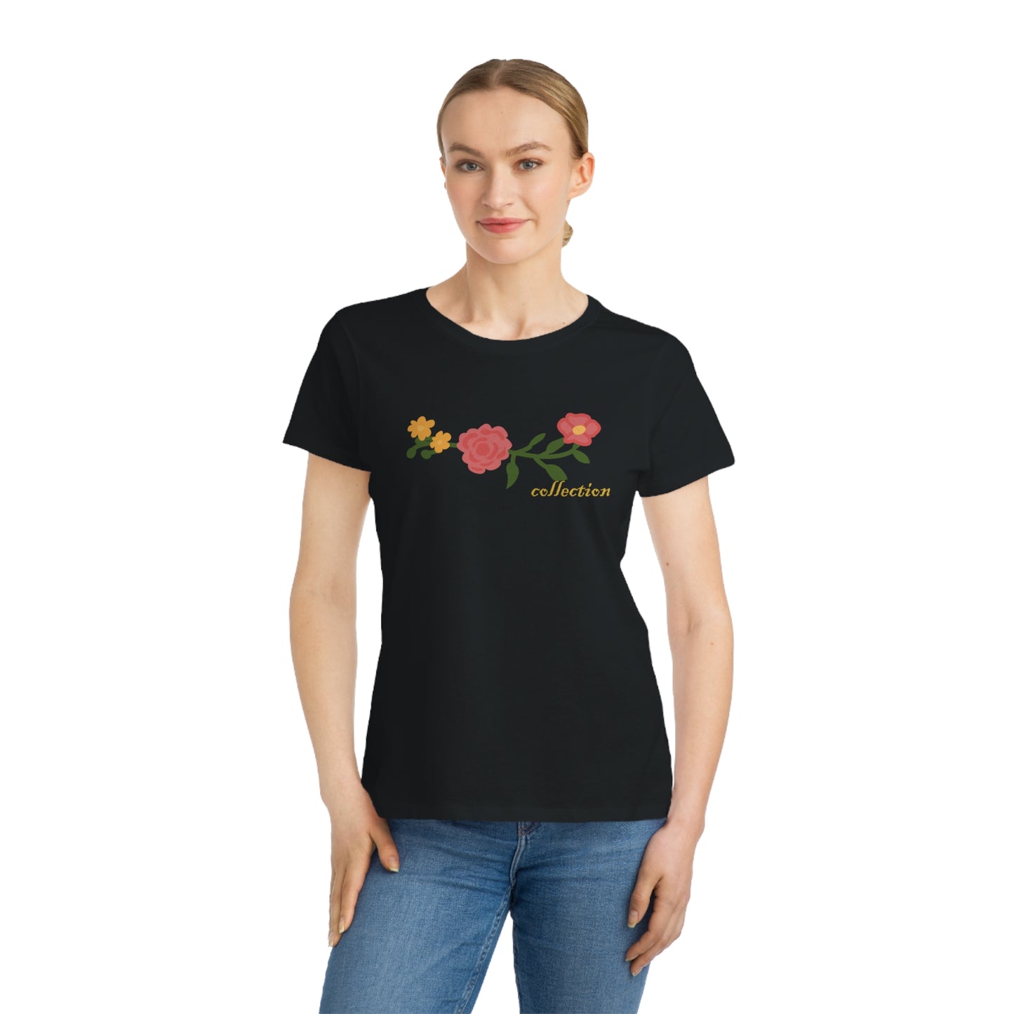 Camiseta de mujer de algodón orgánico con estampado floral