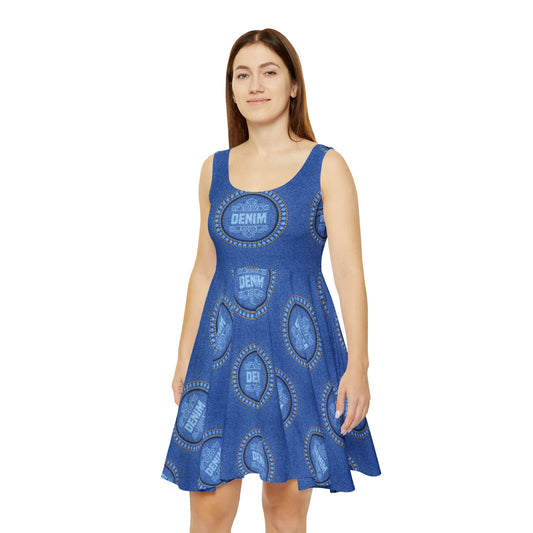 Women Denim Print Skater Dress, Denim Print Poly-Span Dress - 21