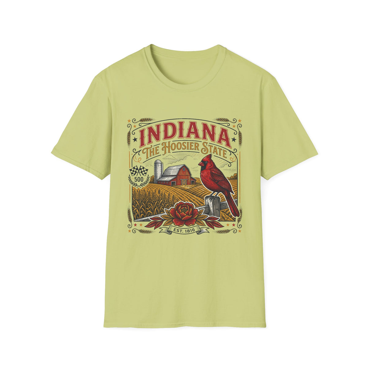 Indiana The Hoosier State T-Shirt — Farm Vintage Travel Tourist Graphic Design Unisex 100 Cotton Gildan T-Shirt