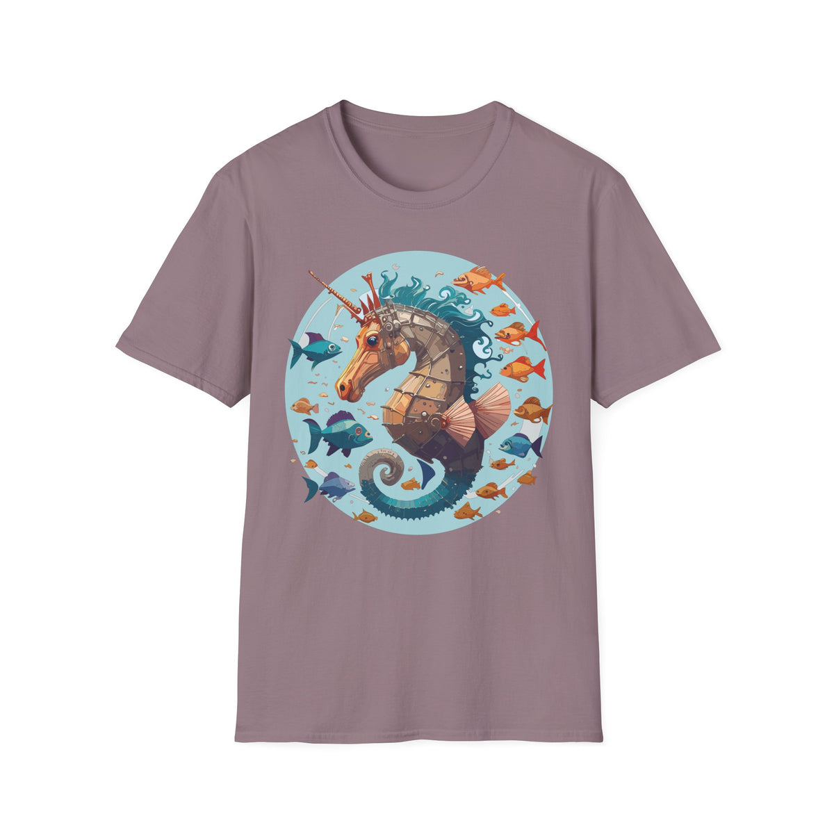 Steampunk Seahorse Illustration T-Shirt | Nautical Sea Creature Art