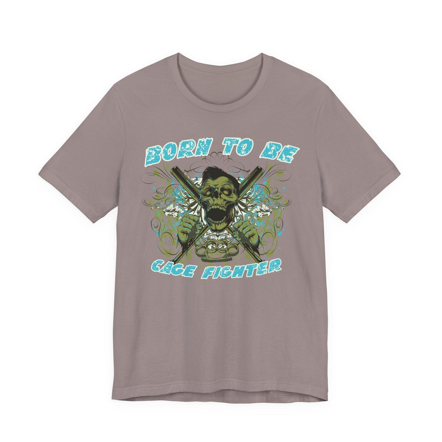 Born To Be Cage Fighter Tee Skull Crossed Knives Graphic T-Shirt