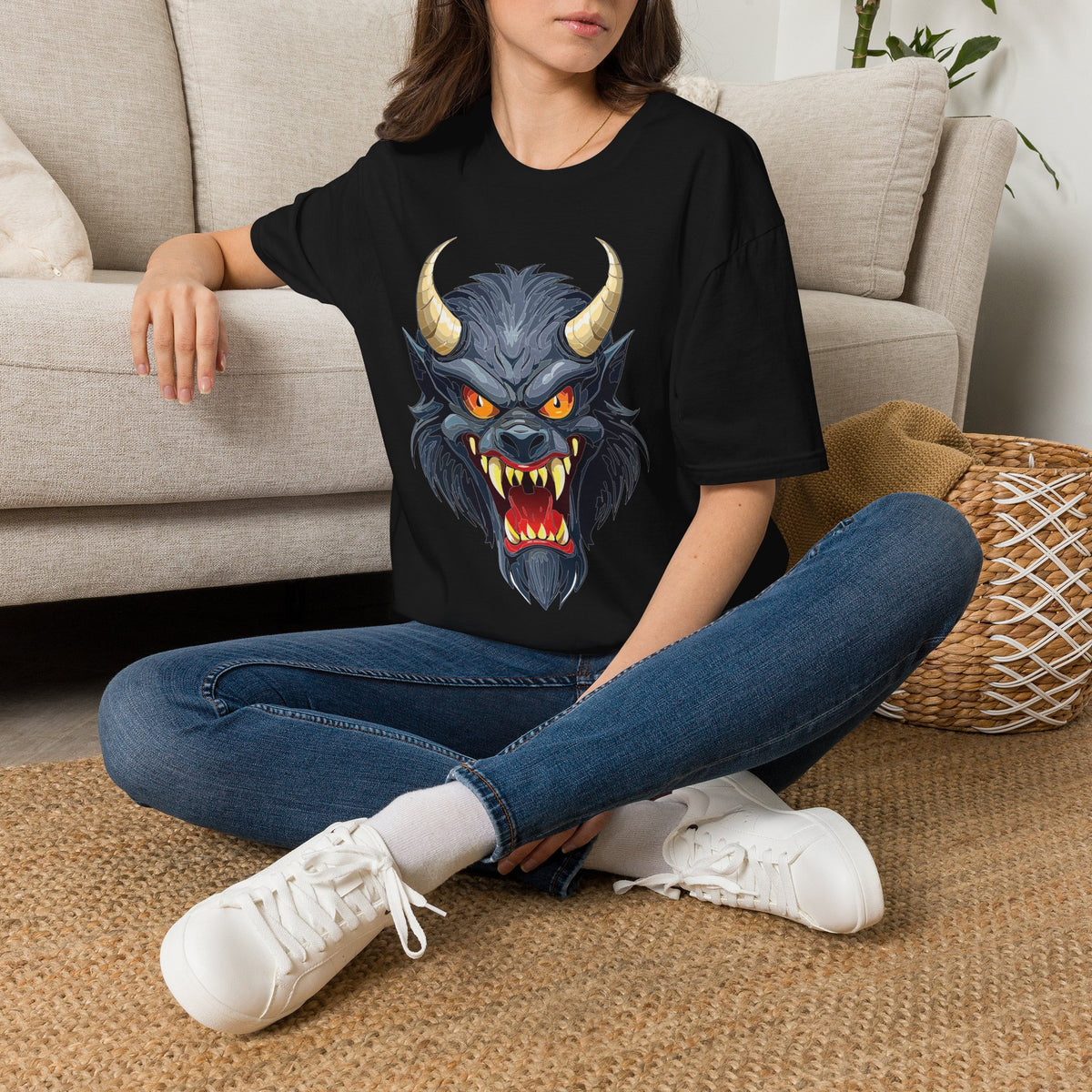 Demonic Wolf Monster Graphic T-Shirt Cartoon Graphic Tee Unisex 100 Cotton Gildan T-Shirt