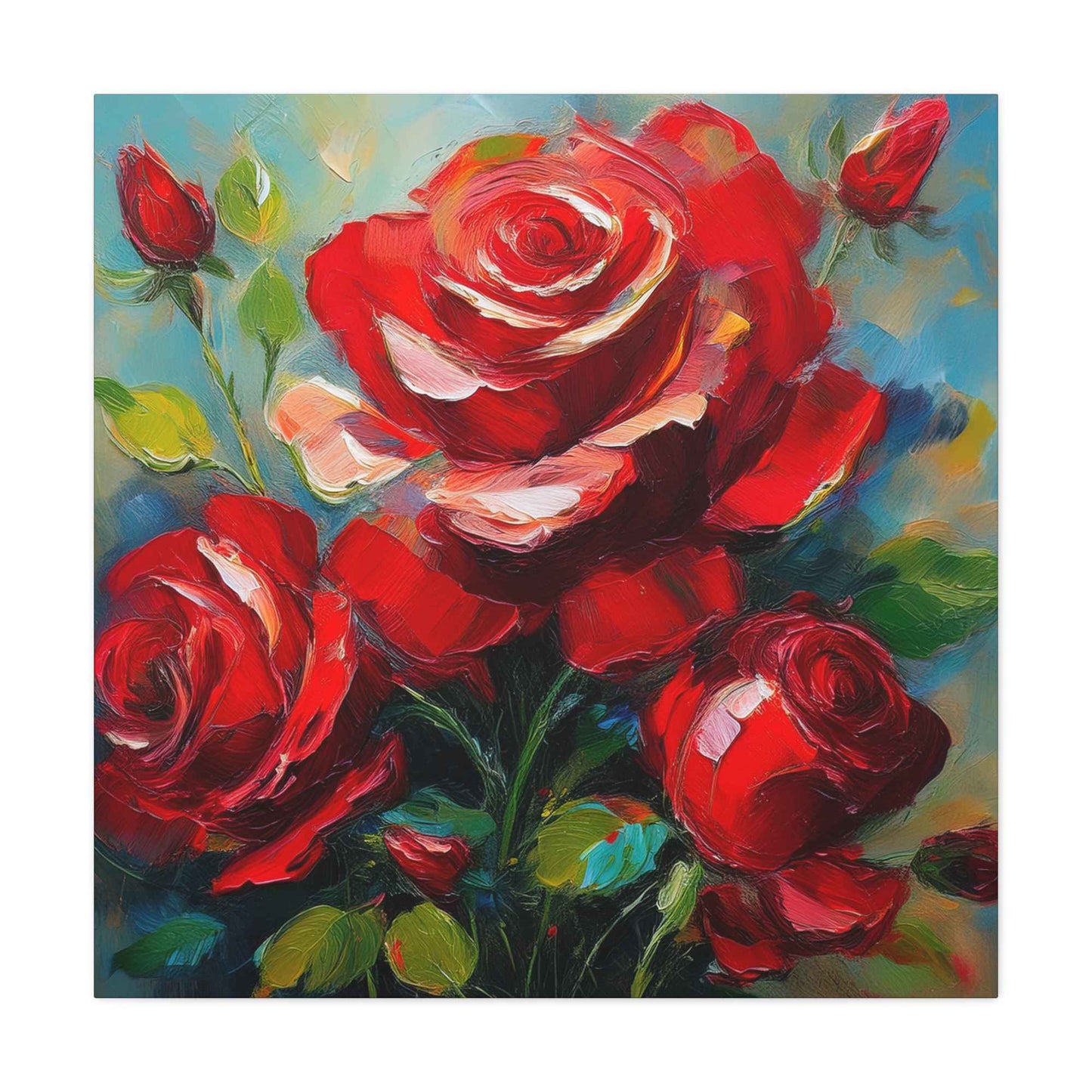 Red Roses Print Canvas, Roses Oil Paint Print 20x20, 24x24, 30x30, 32x32, 36x36, Floral Art Design Print Non-Frame MC-22