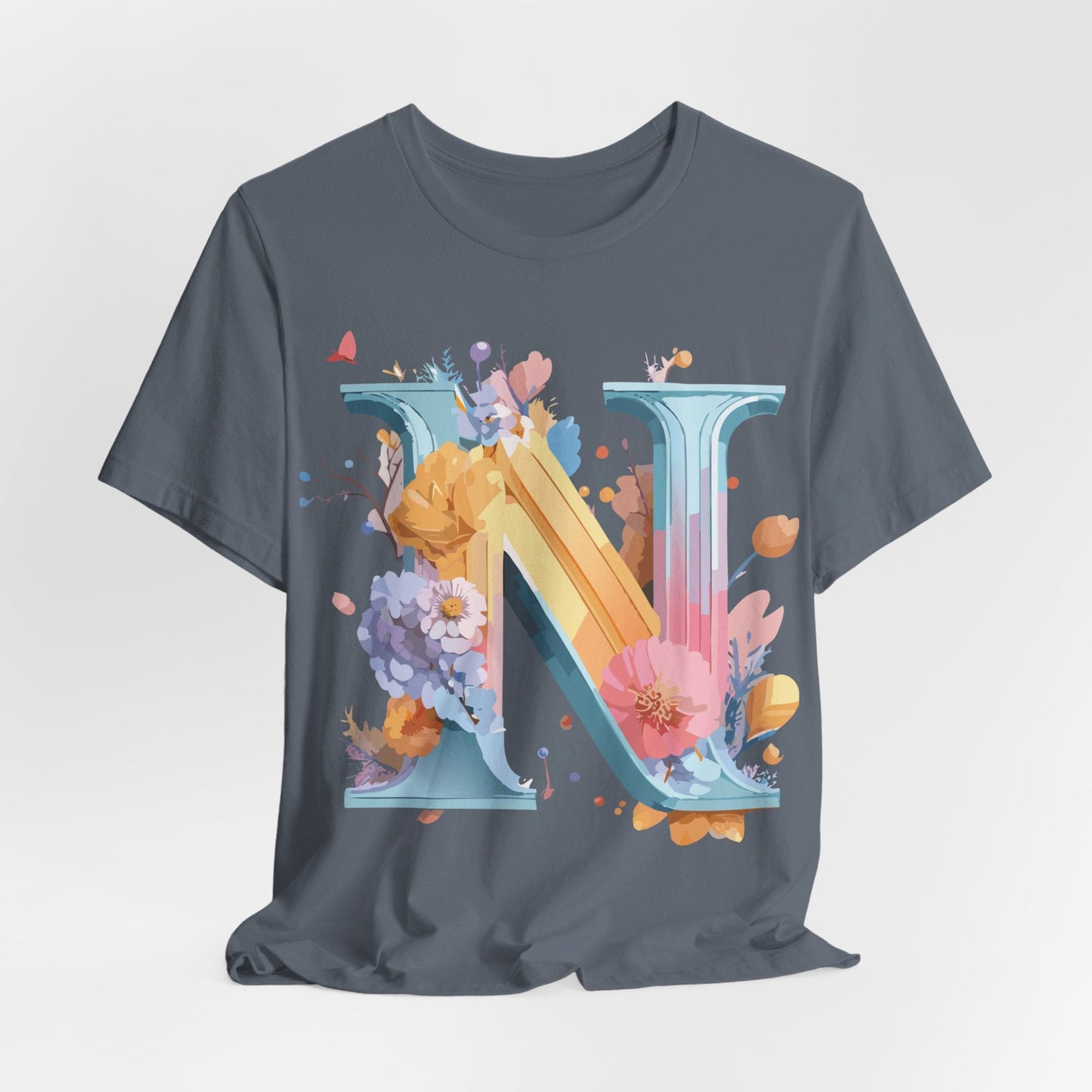 Letter N Shirt Unisex Graphic Tee With Vintage Inspired Artwork By Adelpha Premium Jersey