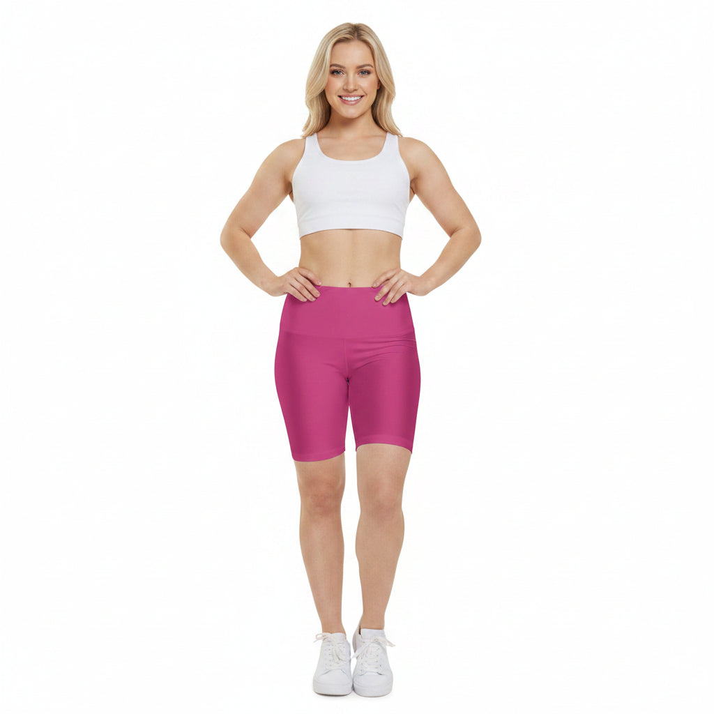 Rose Punch Women's Workout Shorts — Solid High-Waist Biker Shorts for Exercise & Everyday Wear
