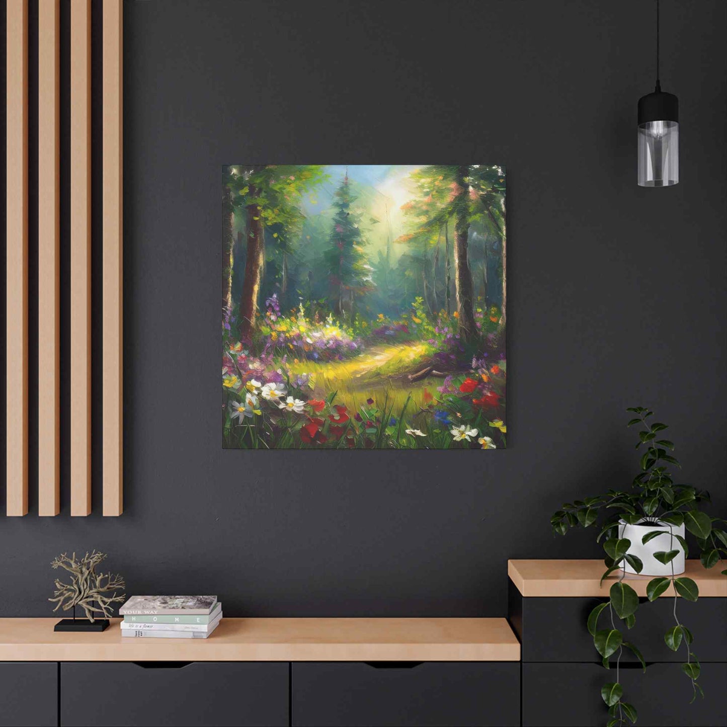 Summer Forest Print Canvas, Oil Paint Print 20x20, 24x24, 30x30, 32x32, 36x36 Art Design Print Pine-Wood Inner Frame MC-92
