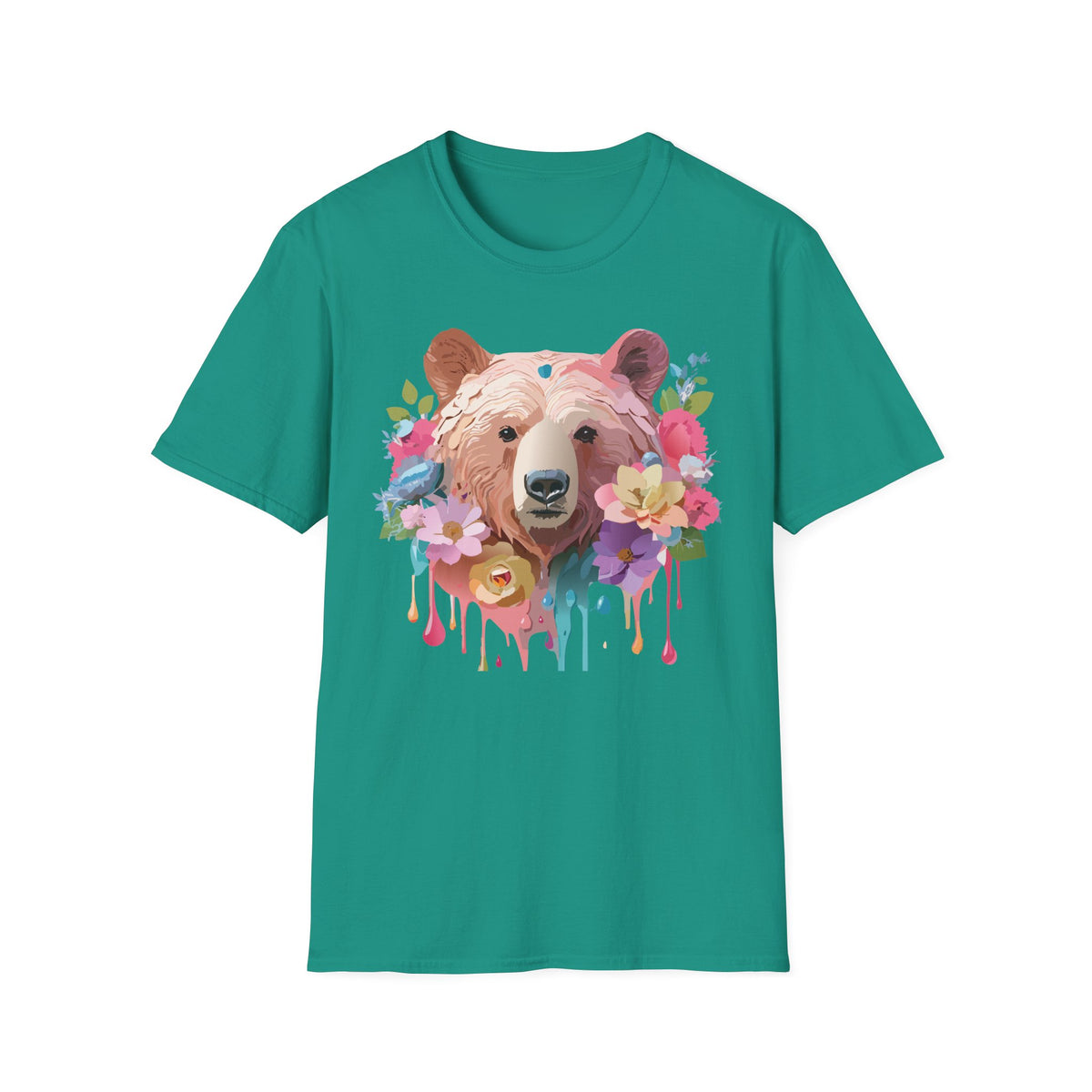 Floral Bear Portrait T-Shirt | Watercolor Flower Bear Tee