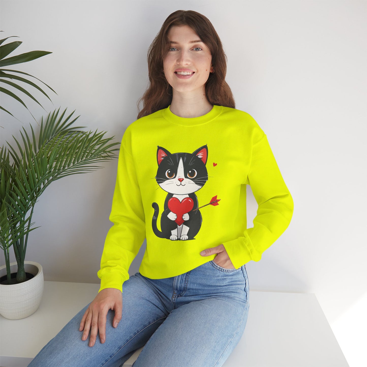 Cat Heart Sweatshirt, Heart Sweatshirt, Cat Sweatshirt, Valentine's Day Sweatshirt, 50/50 Cotton-Poly Animal Sweatshirt 103