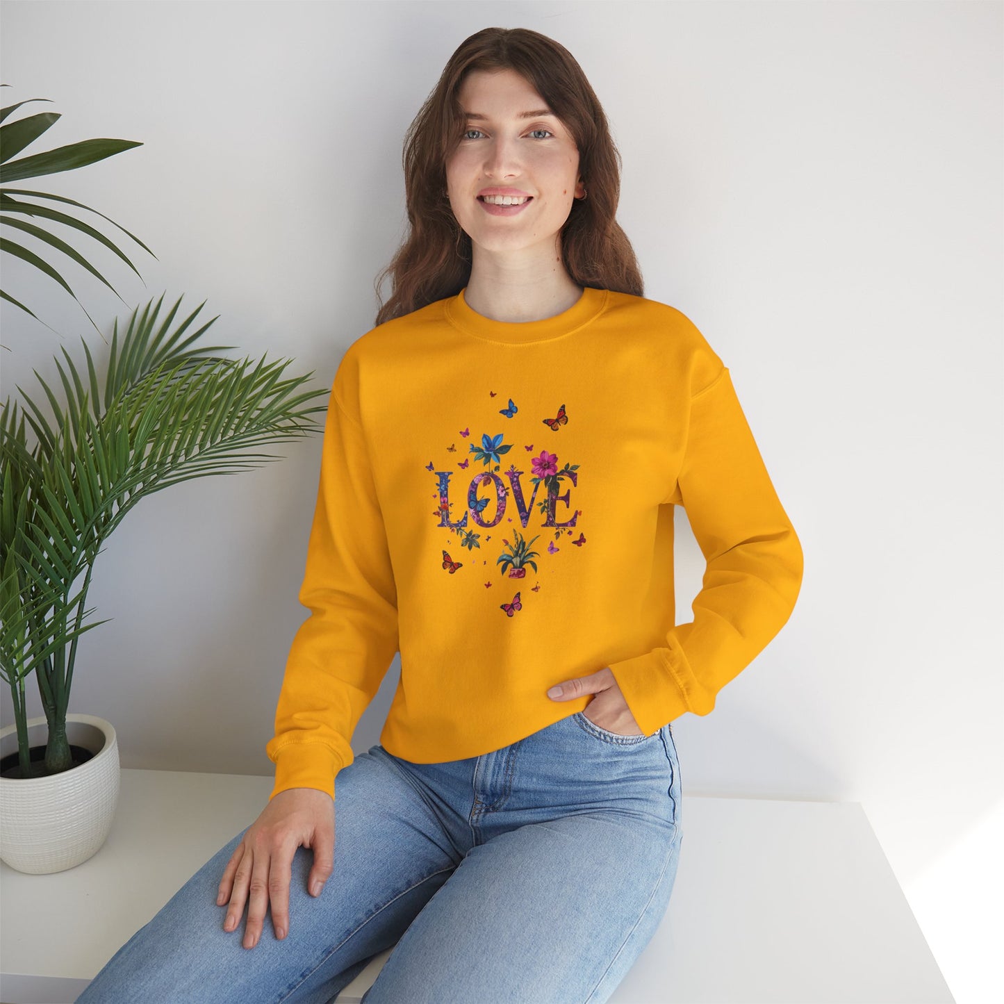 Unisex Floral Love Sweatshirt, Love Floral Sweatshirt, Floral Butterfly Sweatshirt, 50/50 Cotton-Poly Valentine's Day Sweatshirt 03