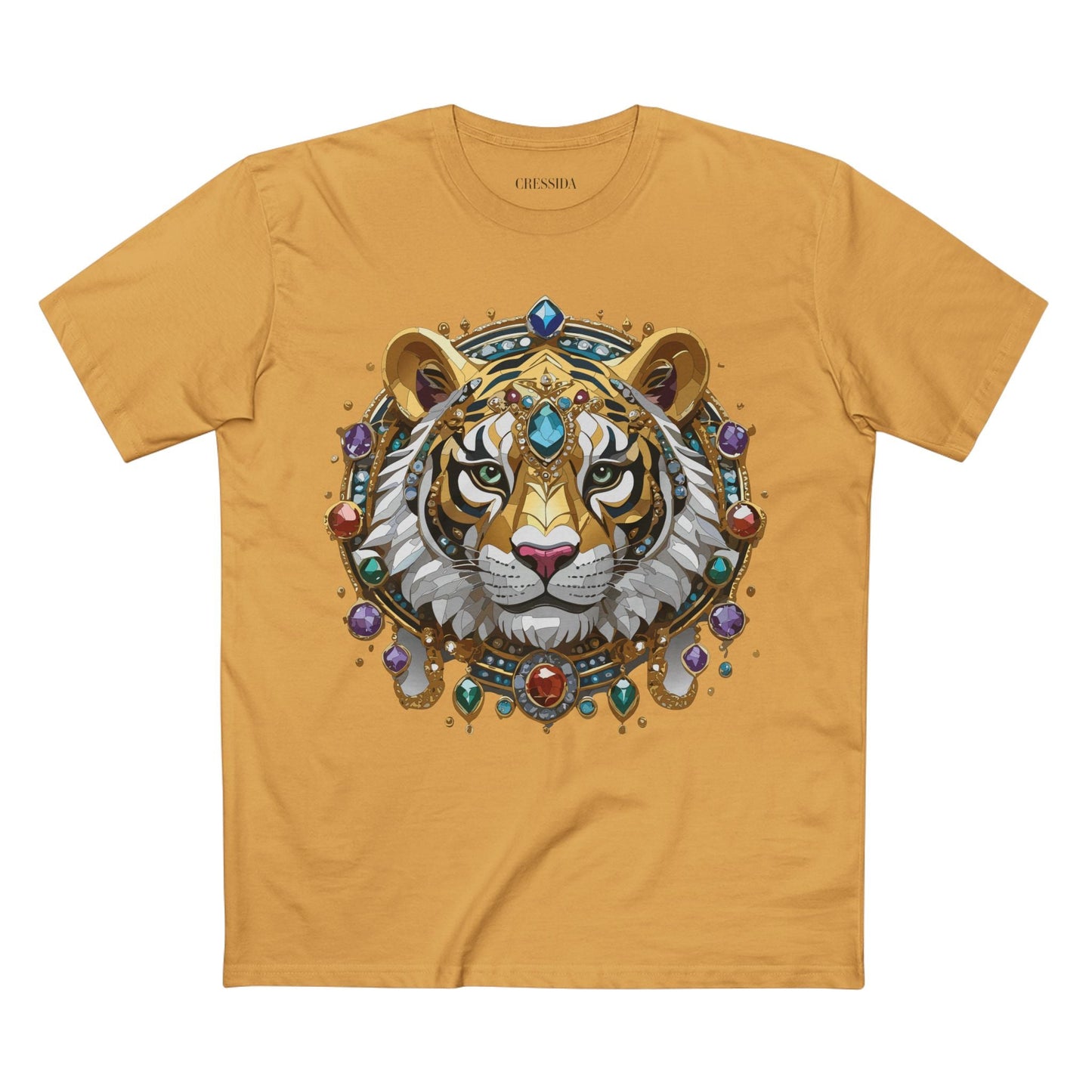 Tiger Graphic Unisex 100 Cotton Tee With Unique Animal Golden Medallion Art Design 52