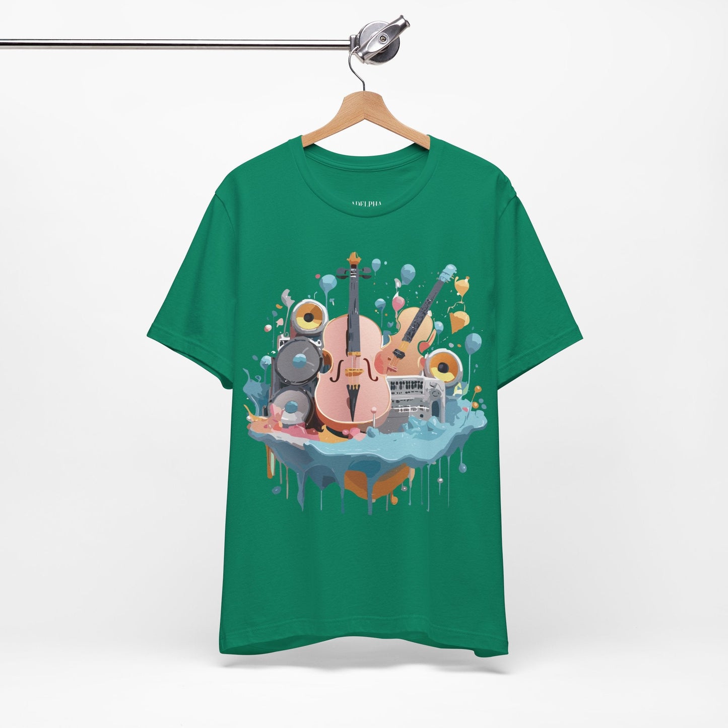 Music Graphic Unisex 100 Cotton Vintage Art with Musical Elements Tee 90