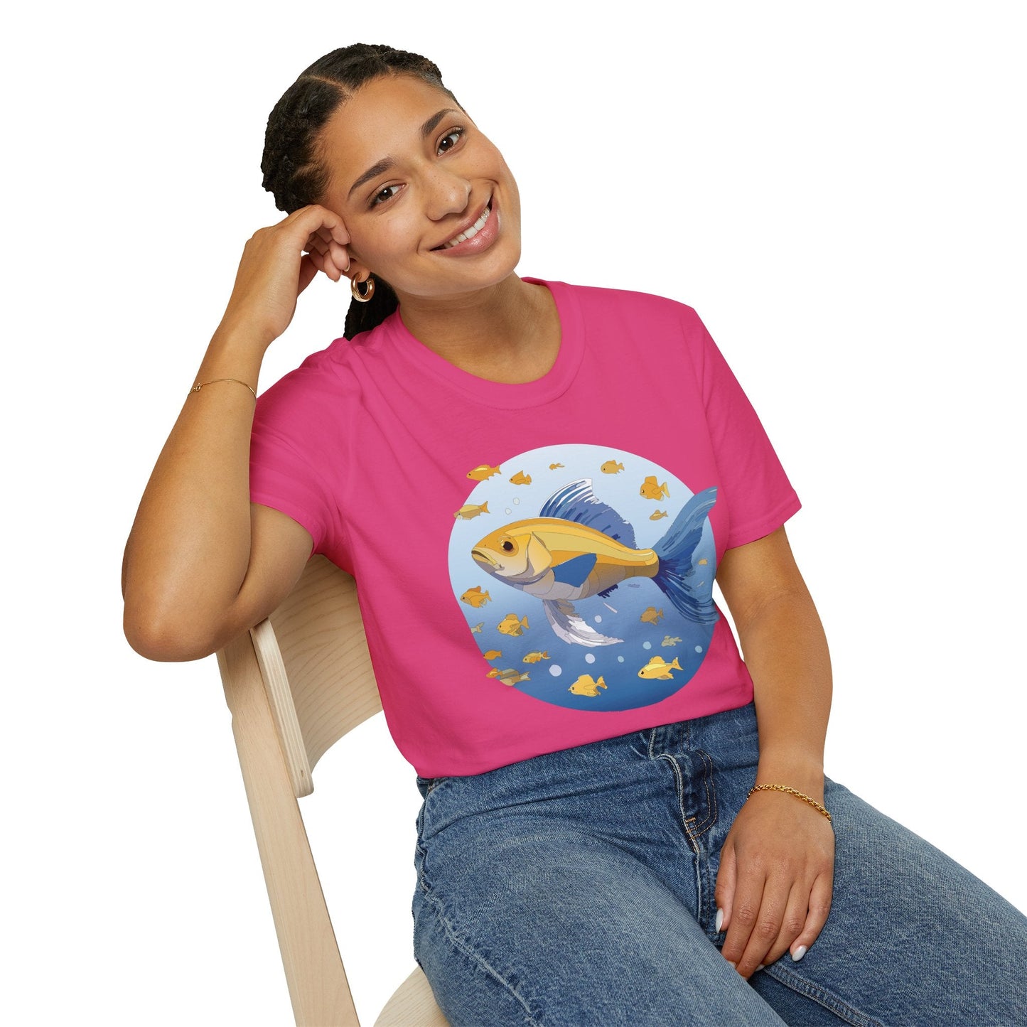 Fish Art Graphic Tee Shirt For Men And Women Unisex Cotton Softstyle Tee With Fish Artwork Design