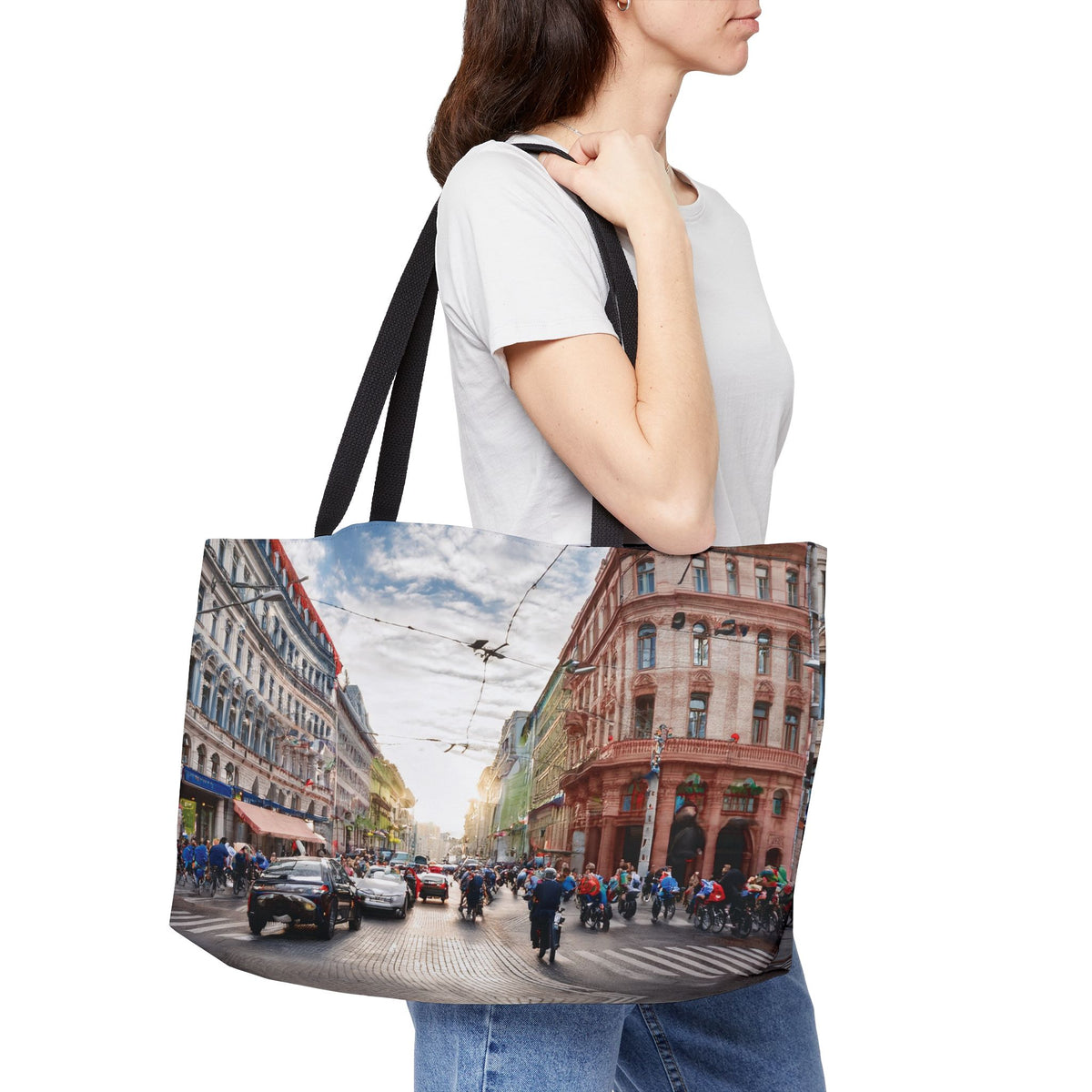 City Street Photo Print Big Bag  100% Spun Poly 24x13 Canvas Art Bag C-01