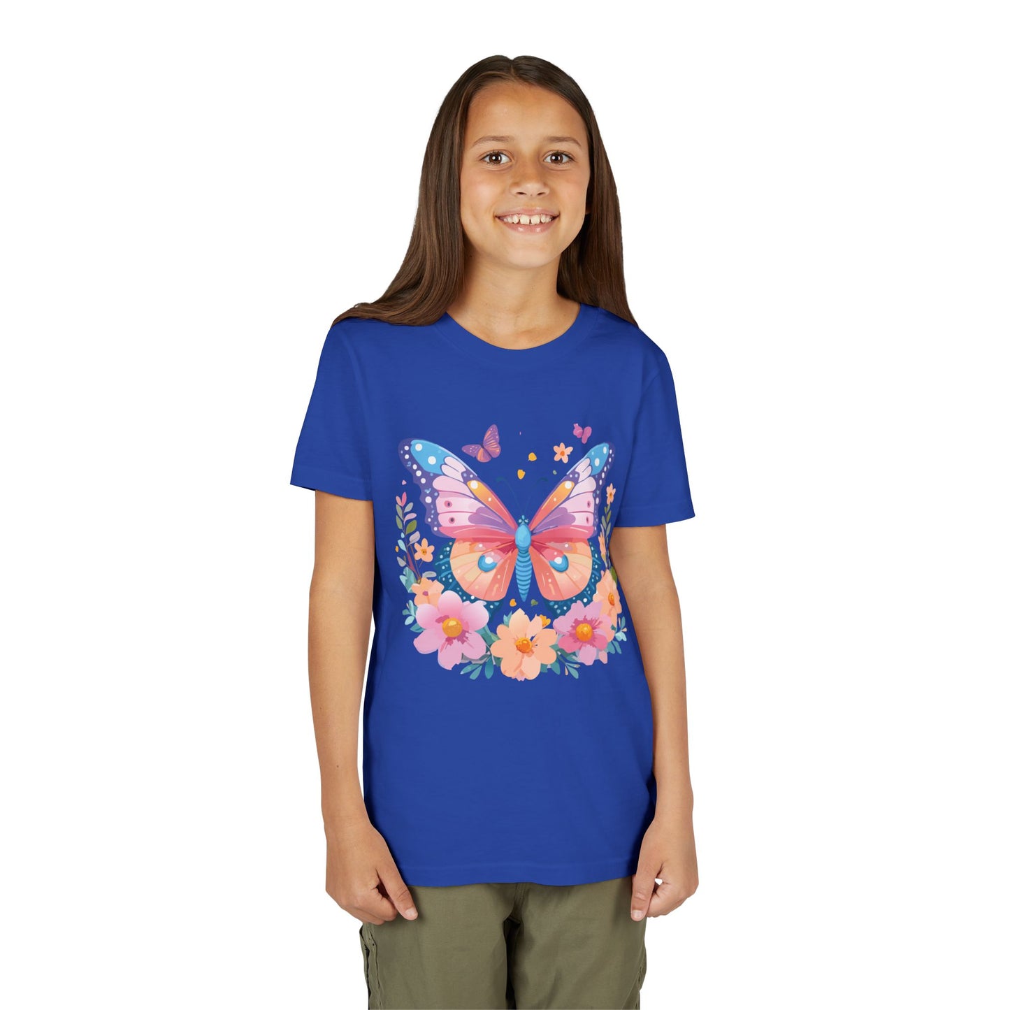 Butterfly Blossom Youth Tee - Colorful Short Sleeve T-Shirt for Spring Celebrations (9-14)